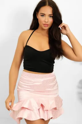 Frilled Hem Satin Skirt