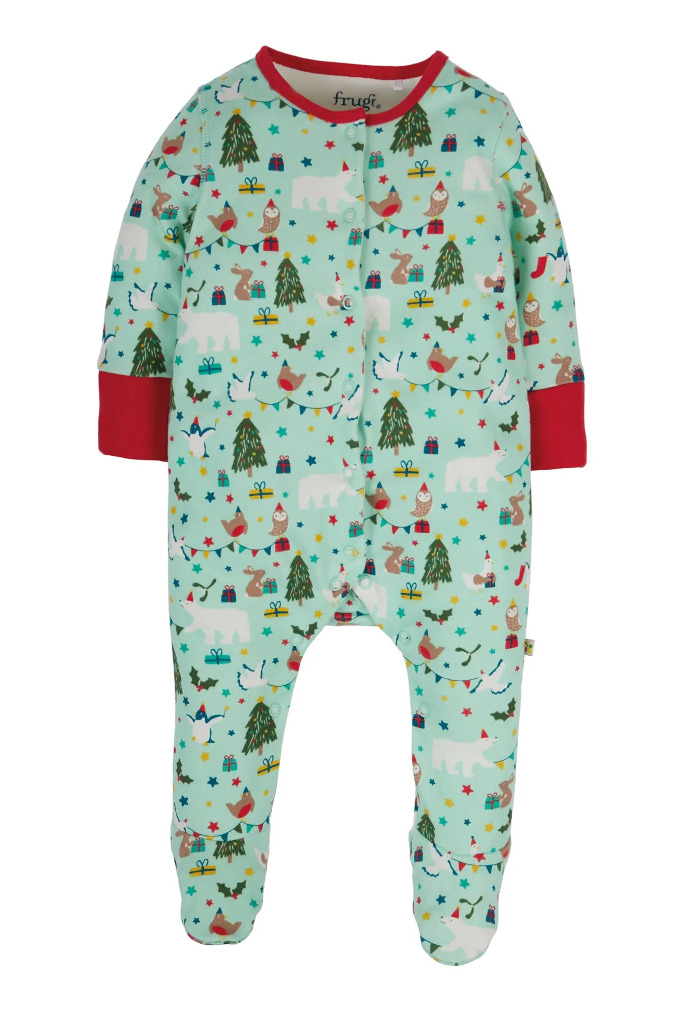 Frugi Arctic Aqua Let's Party Lovely Babygrow