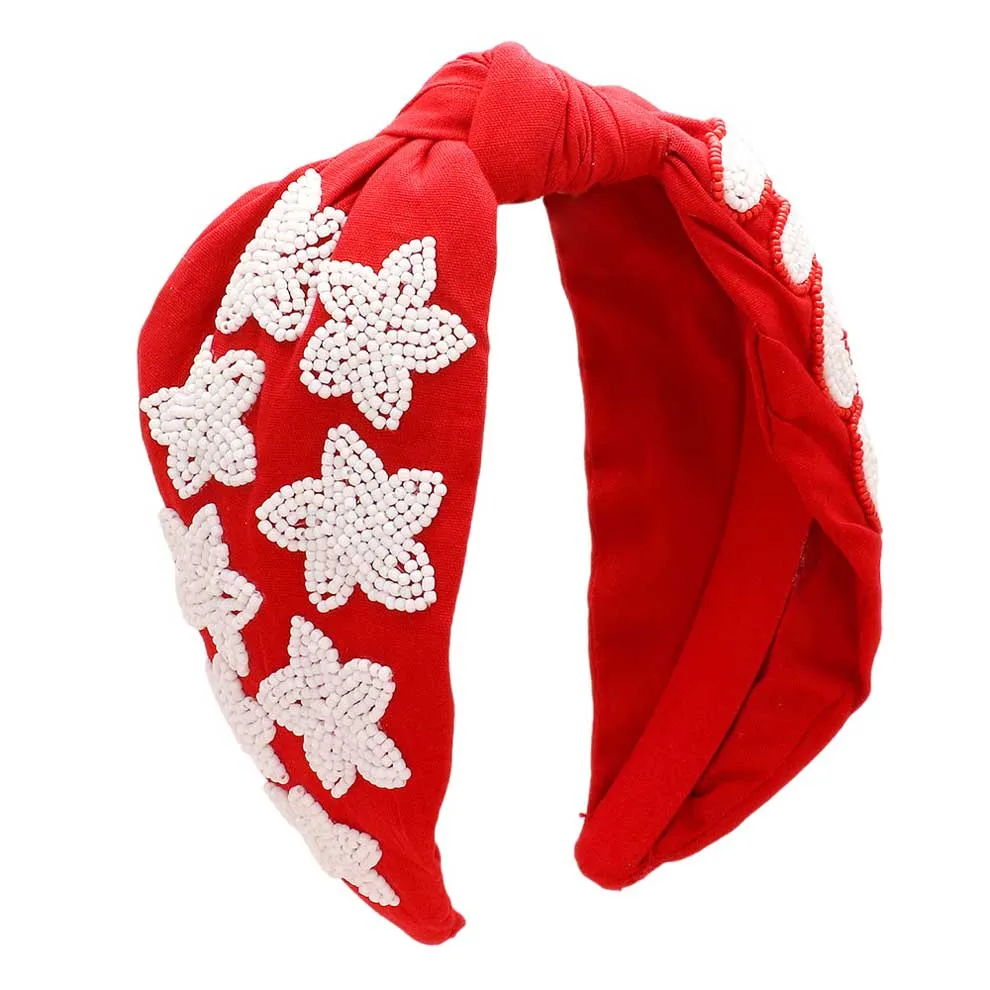 Game Day Seed Beaded ACE Message Star Knot Burnout Headband