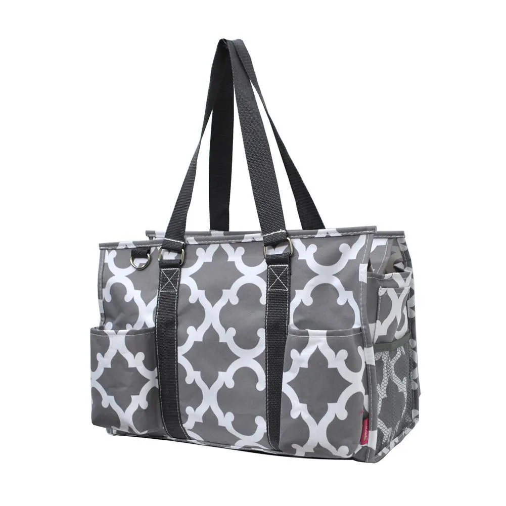 Geometric Clover Gray NGIL Zippered Caddy Organizer Tote Bag