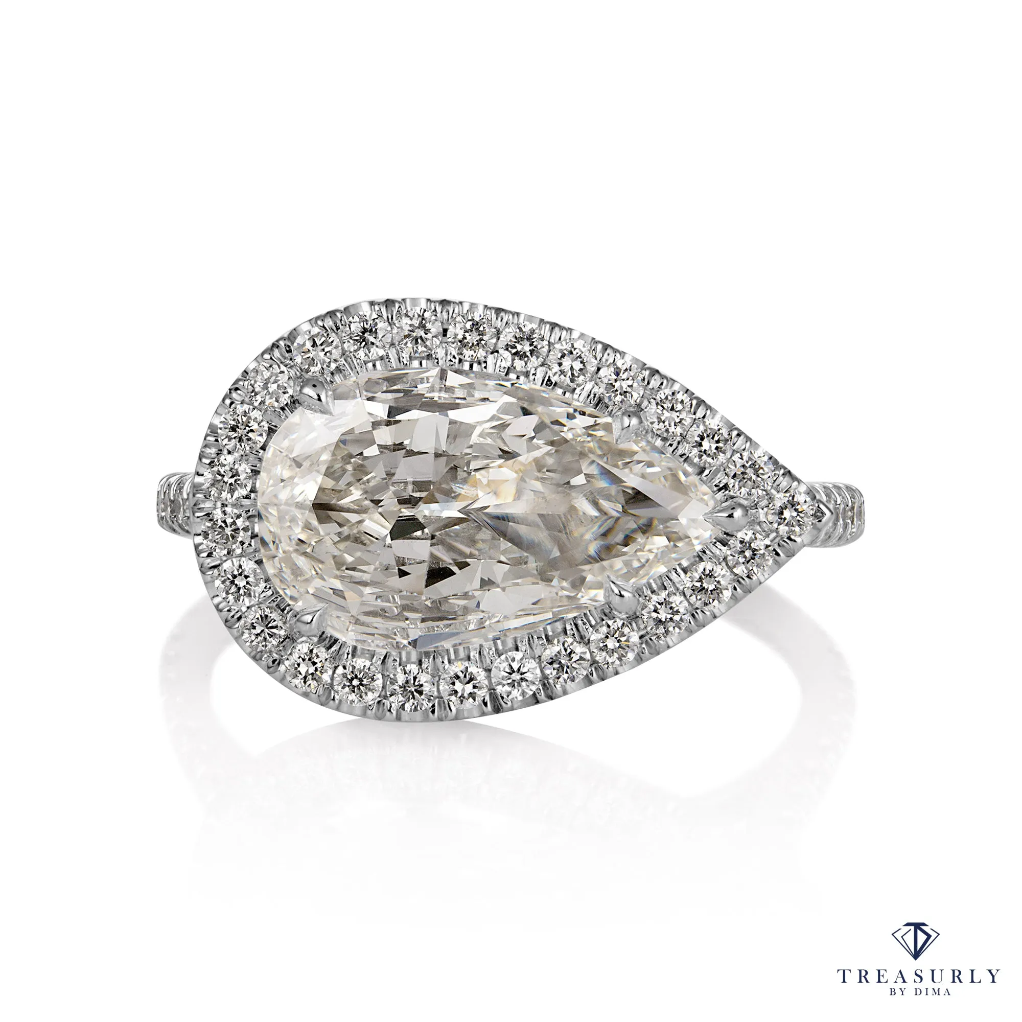 GIA 2.53ctw Pear Diamond Engagement Halo Pave Platinum Ring