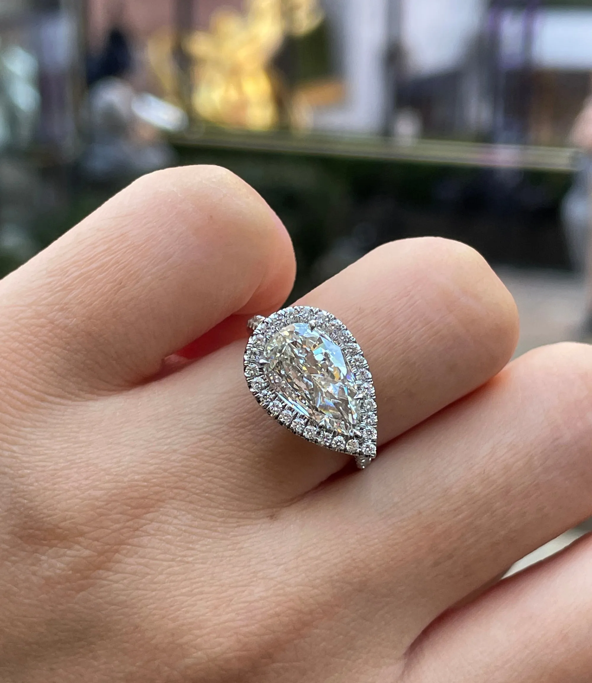 GIA 2.53ctw Pear Diamond Engagement Halo Pave Platinum Ring