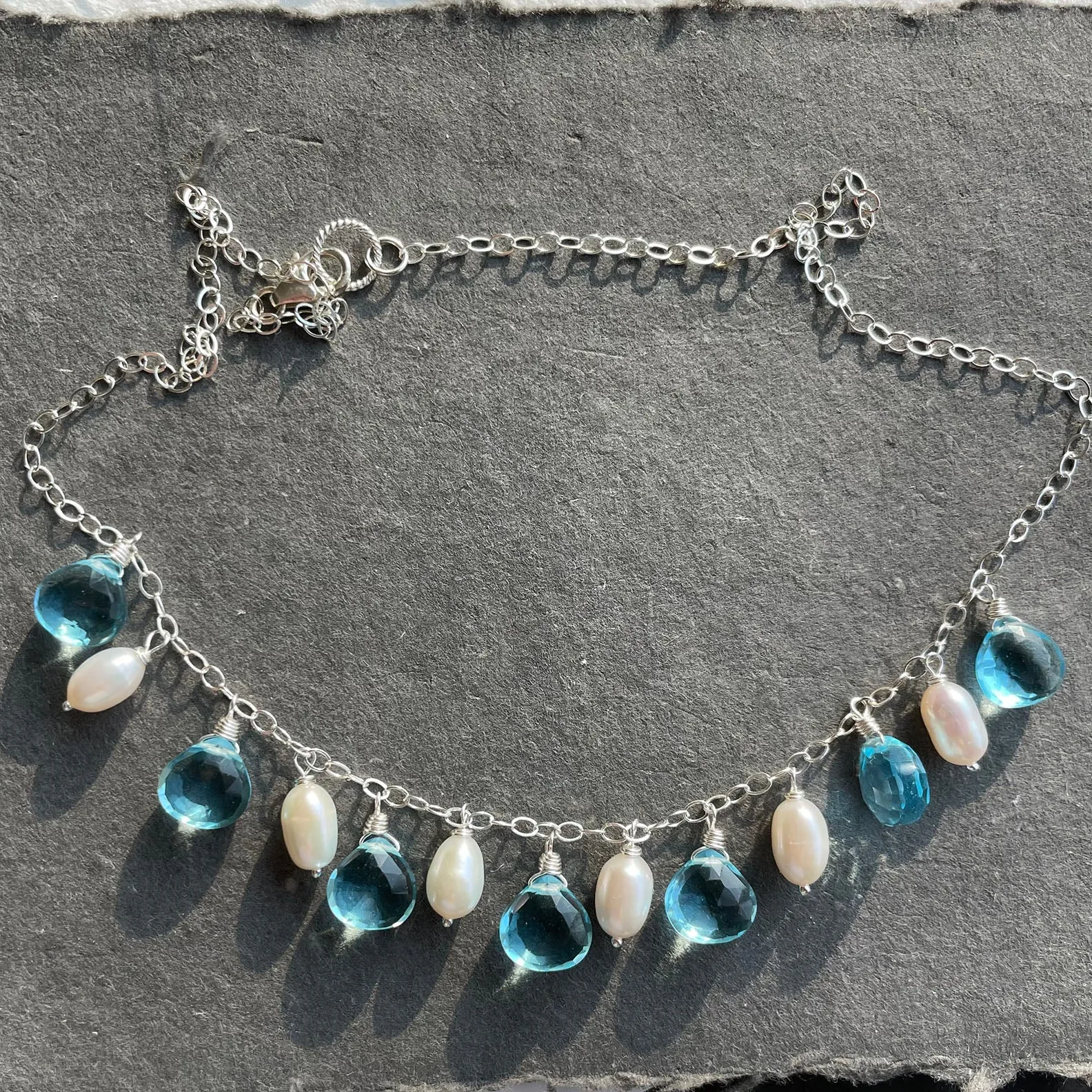 Gilded Age Topaz Blue and Pearl Necklace