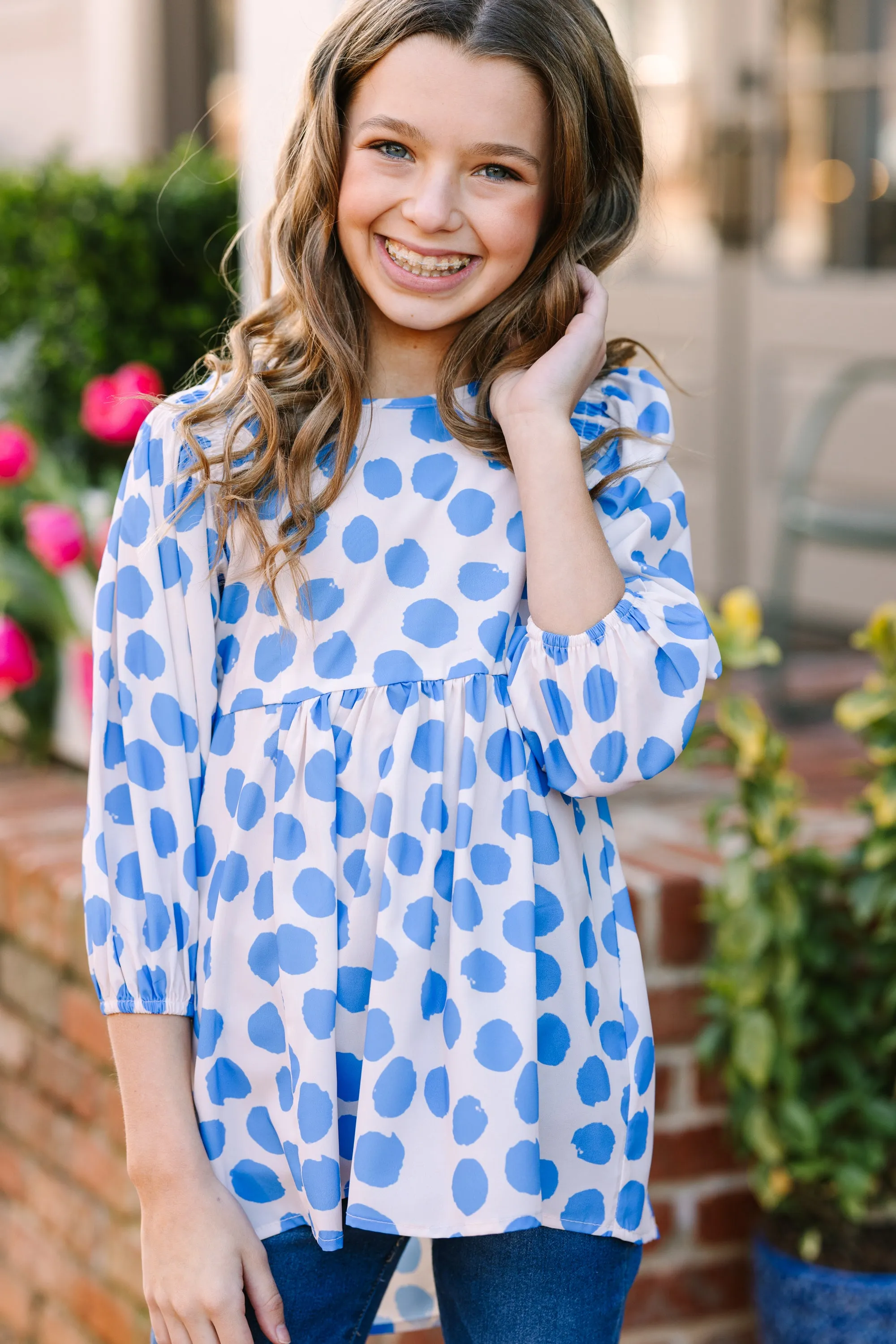 Girls: Feeling Wild Light Blue Polka Dot Tunic