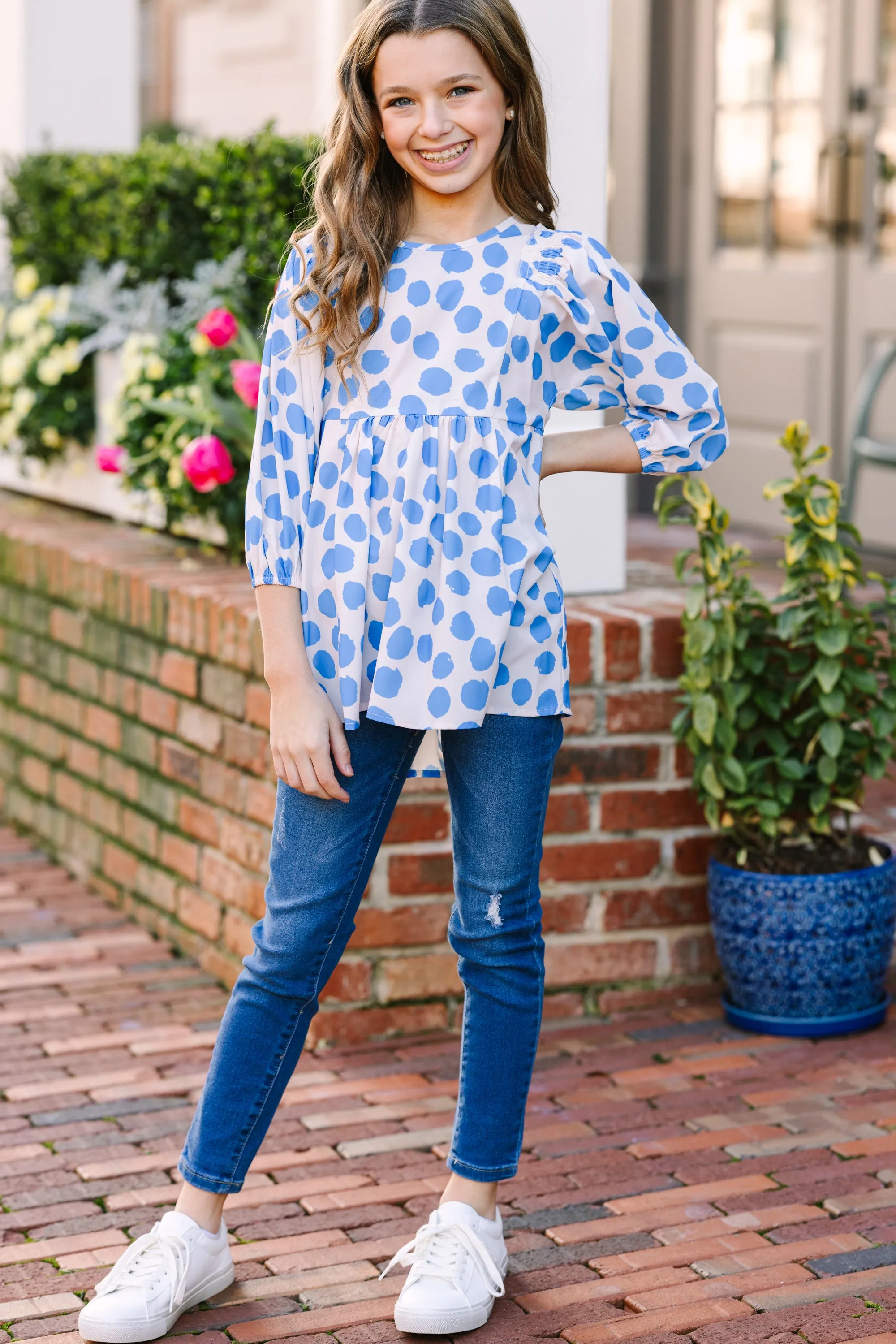 Girls: Feeling Wild Light Blue Polka Dot Tunic