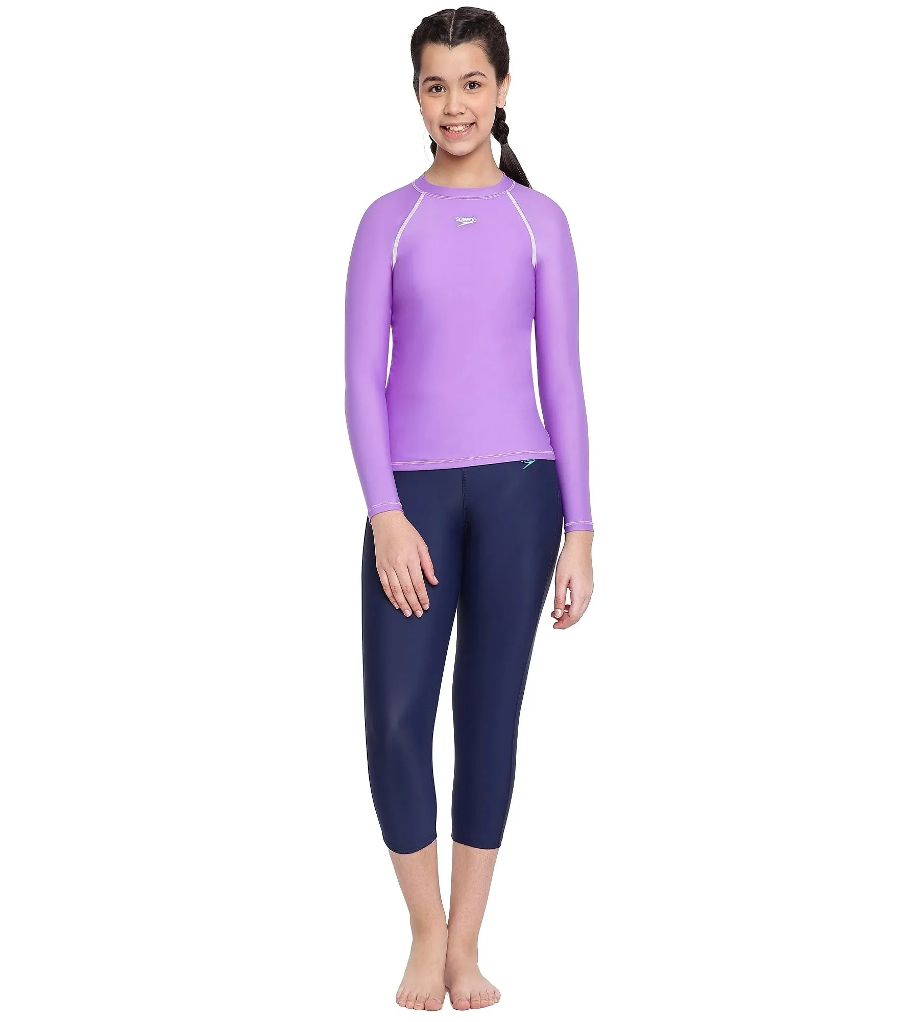 Girl's Solid Long Sleeve Suntop - Miami Lilac  &  White