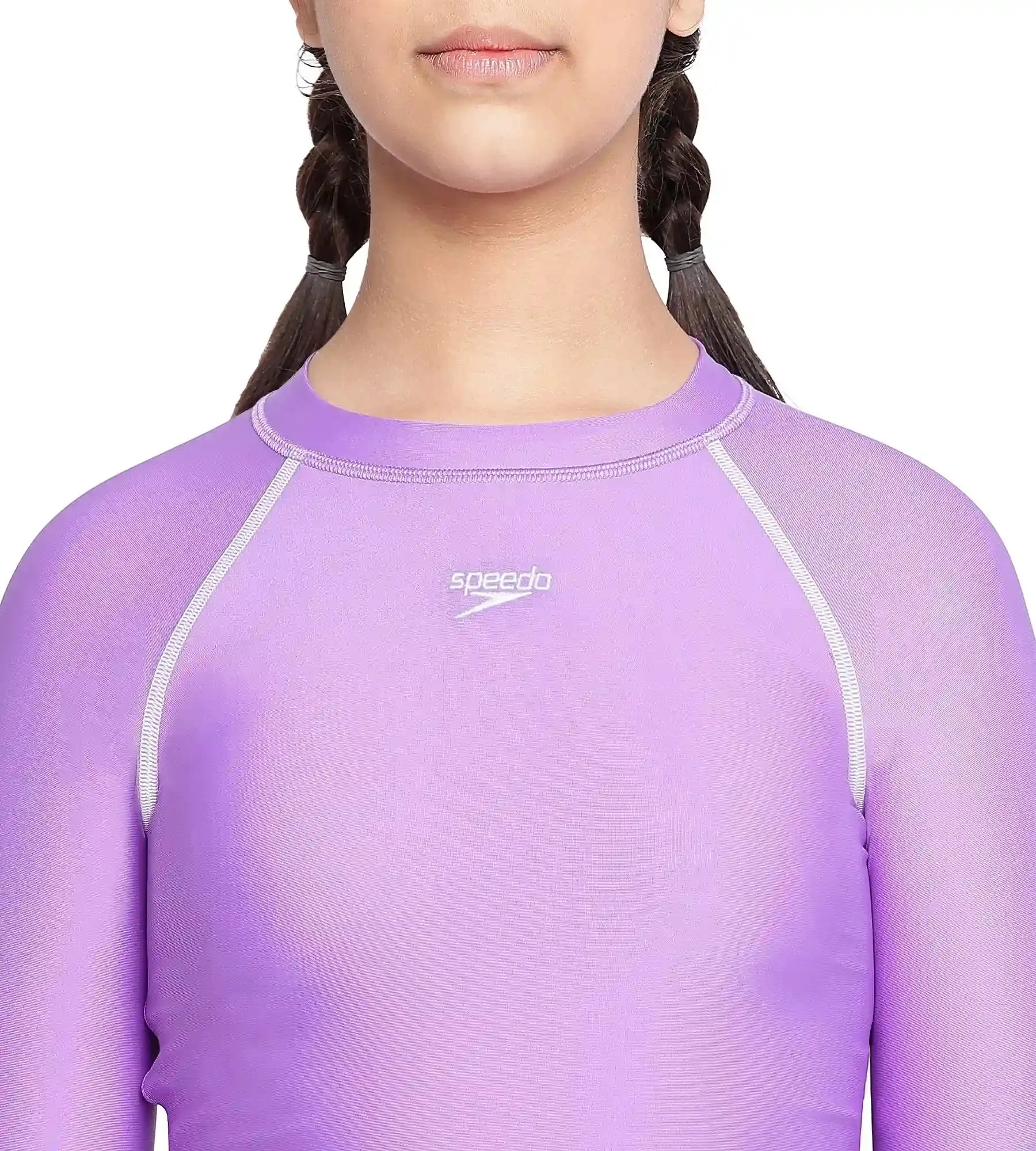 Girl's Solid Long Sleeve Suntop - Miami Lilac  &  White