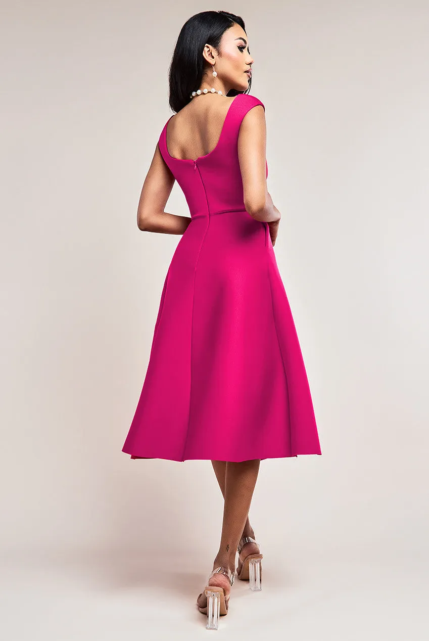 Goddiva Asymmetric Flared Hem Midi Dress