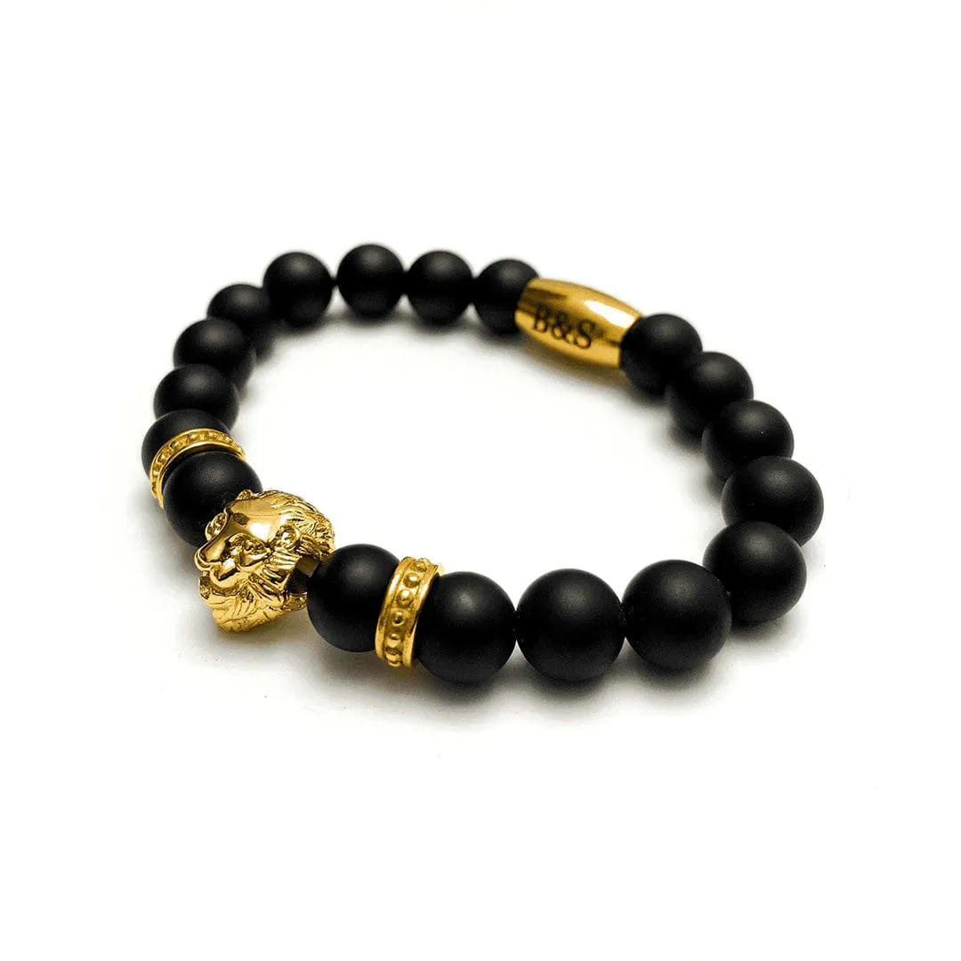 Gold Lion & Black Stones Bracelet