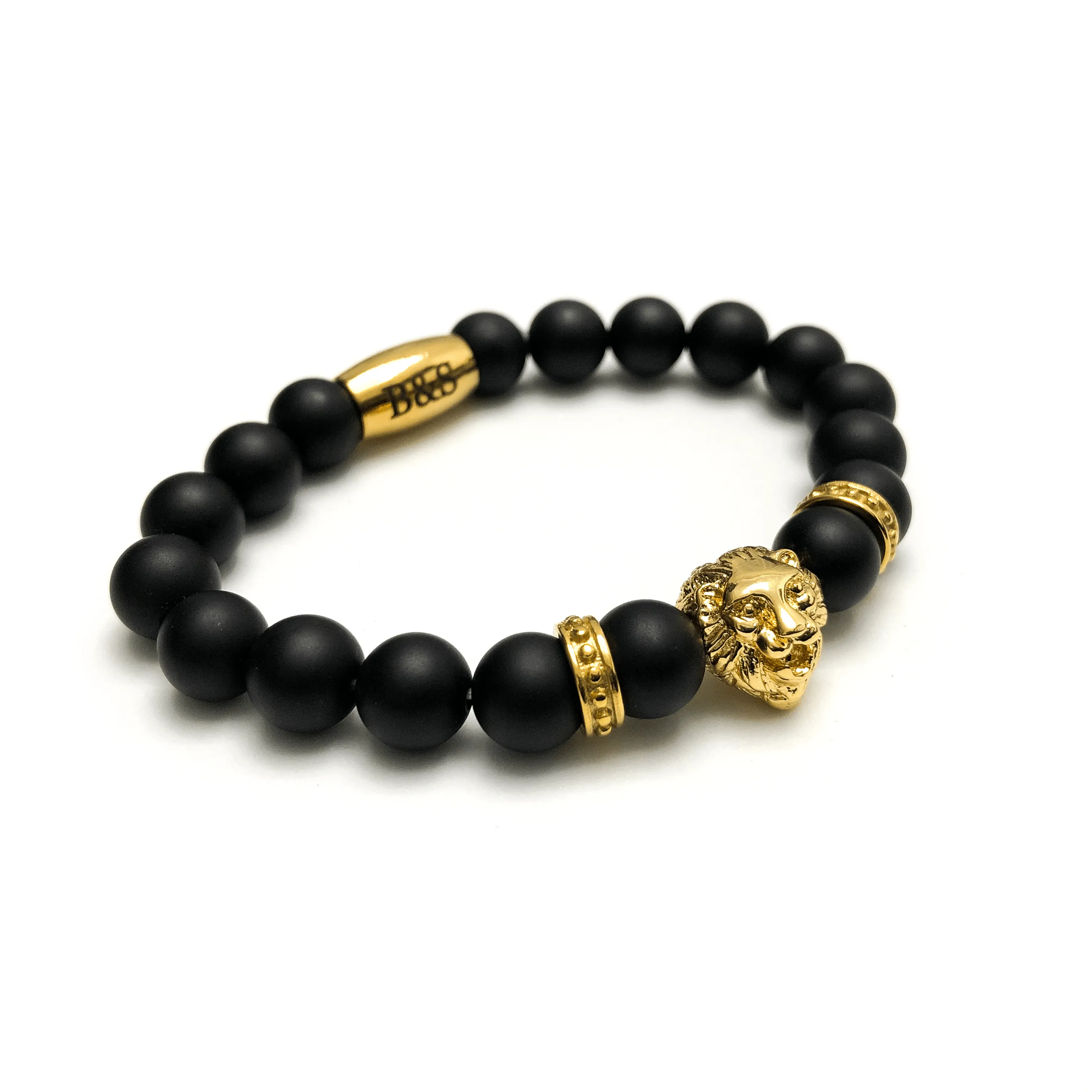 Gold Lion & Black Stones Bracelet