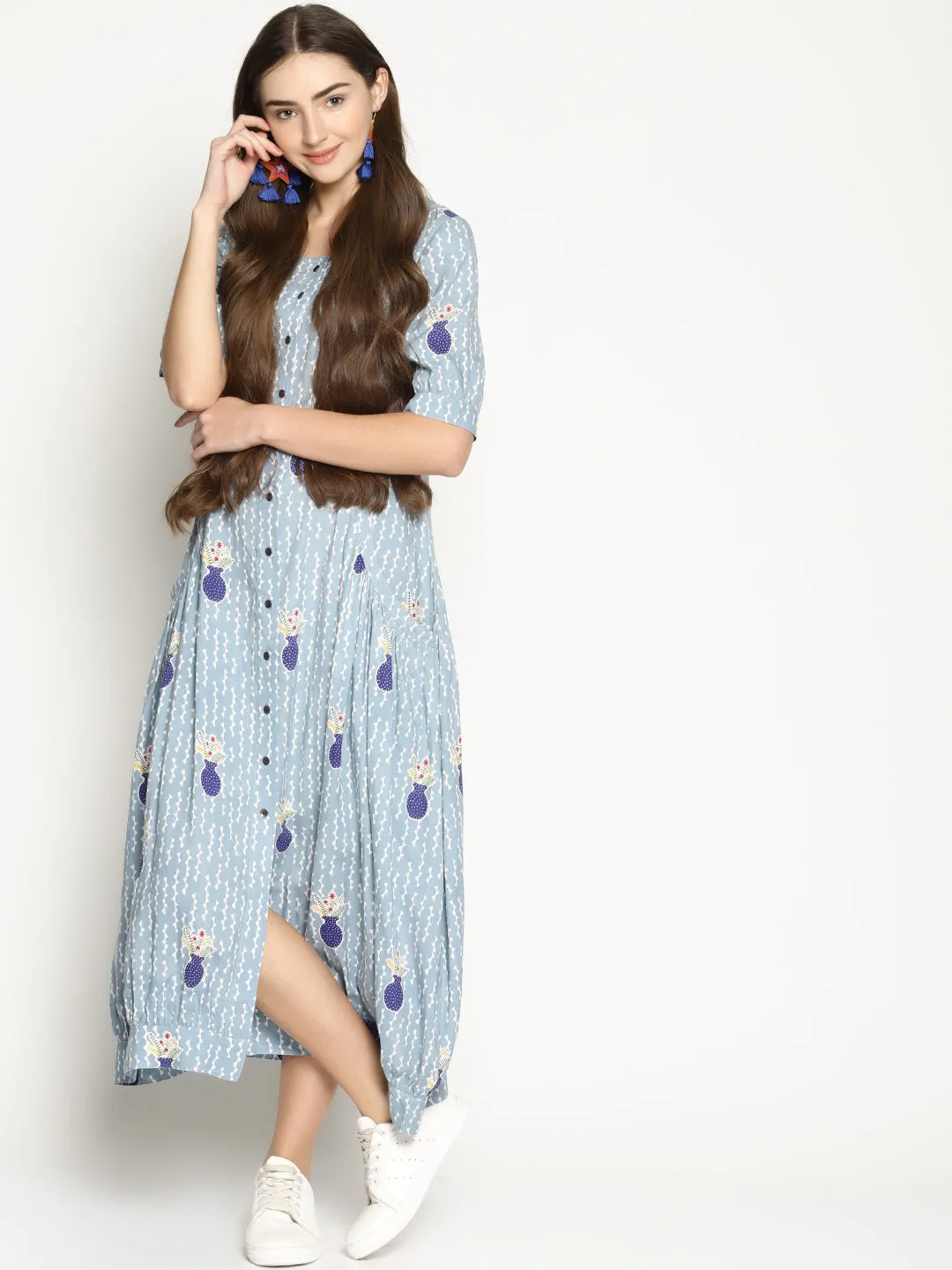 Grey Vase Printed Jhabla Dress