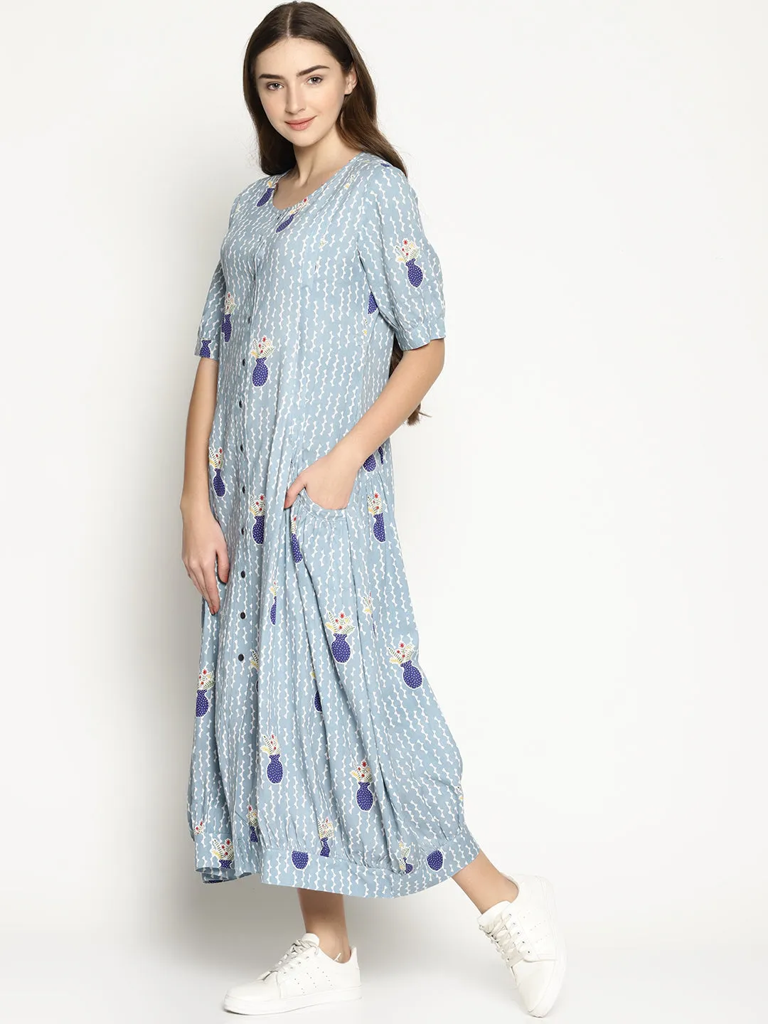 Grey Vase Printed Jhabla Dress