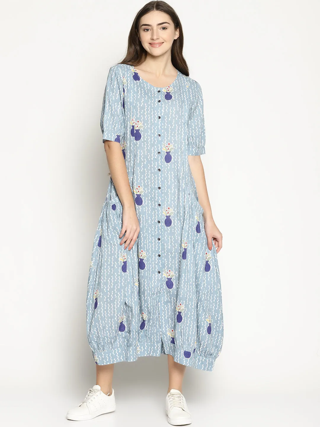 Grey Vase Printed Jhabla Dress