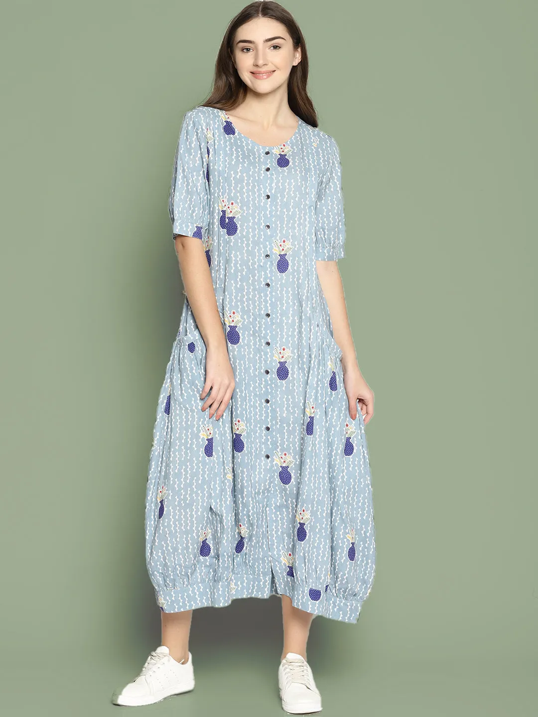 Grey Vase Printed Jhabla Dress