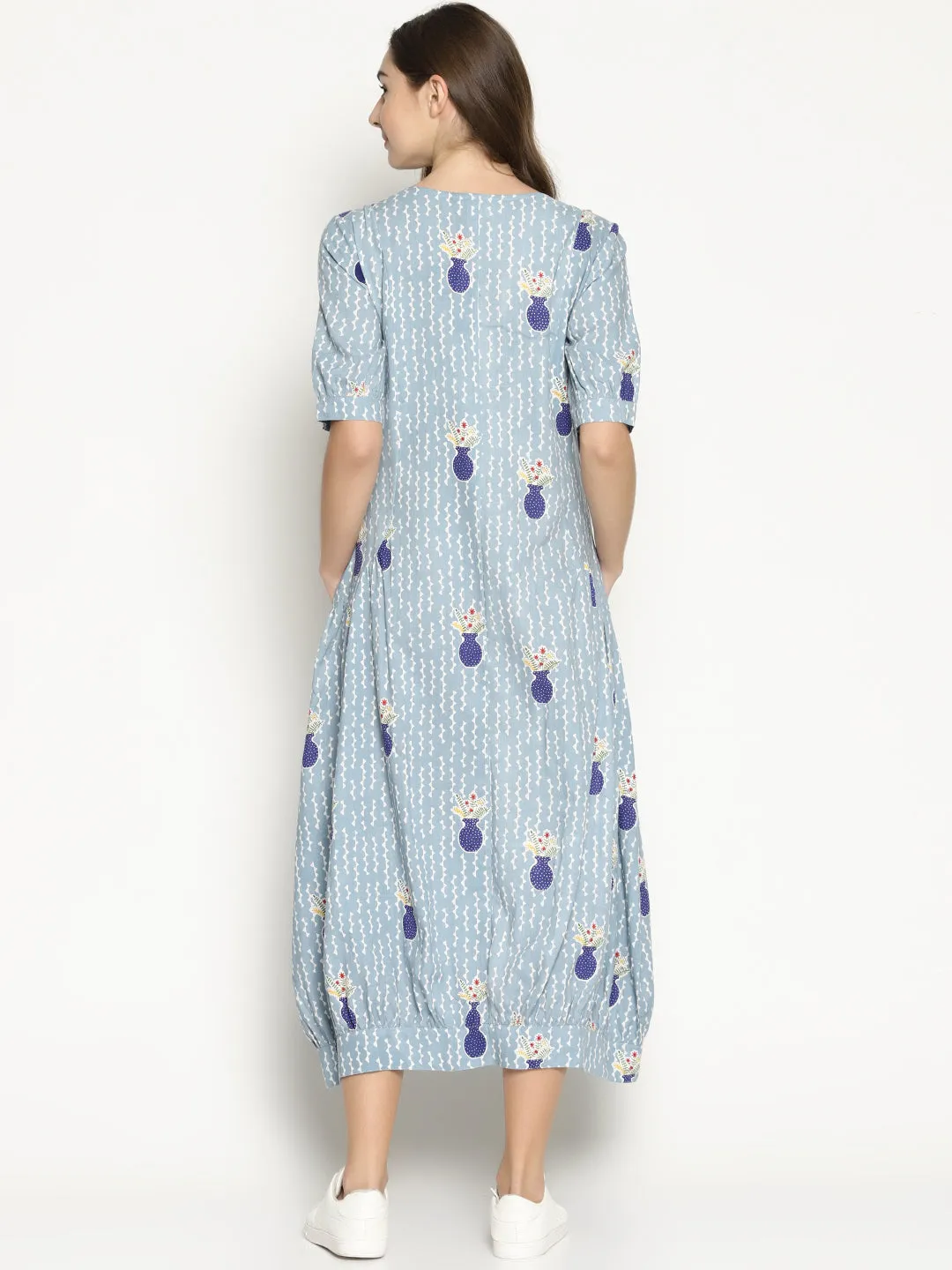 Grey Vase Printed Jhabla Dress