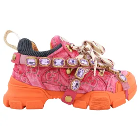 Gucci Pink Velvet and Orange Flashtrek Sneakers - 38.5 / 8