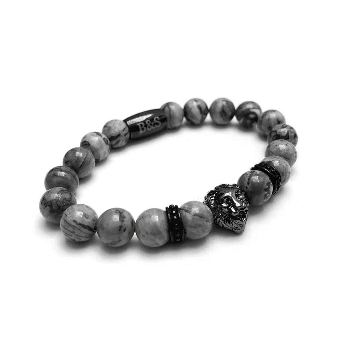 Gun Black Lion & Grey Stones Bracelet