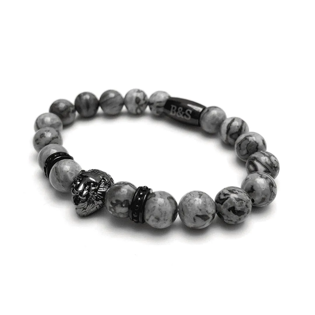 Gun Black Lion & Grey Stones Bracelet