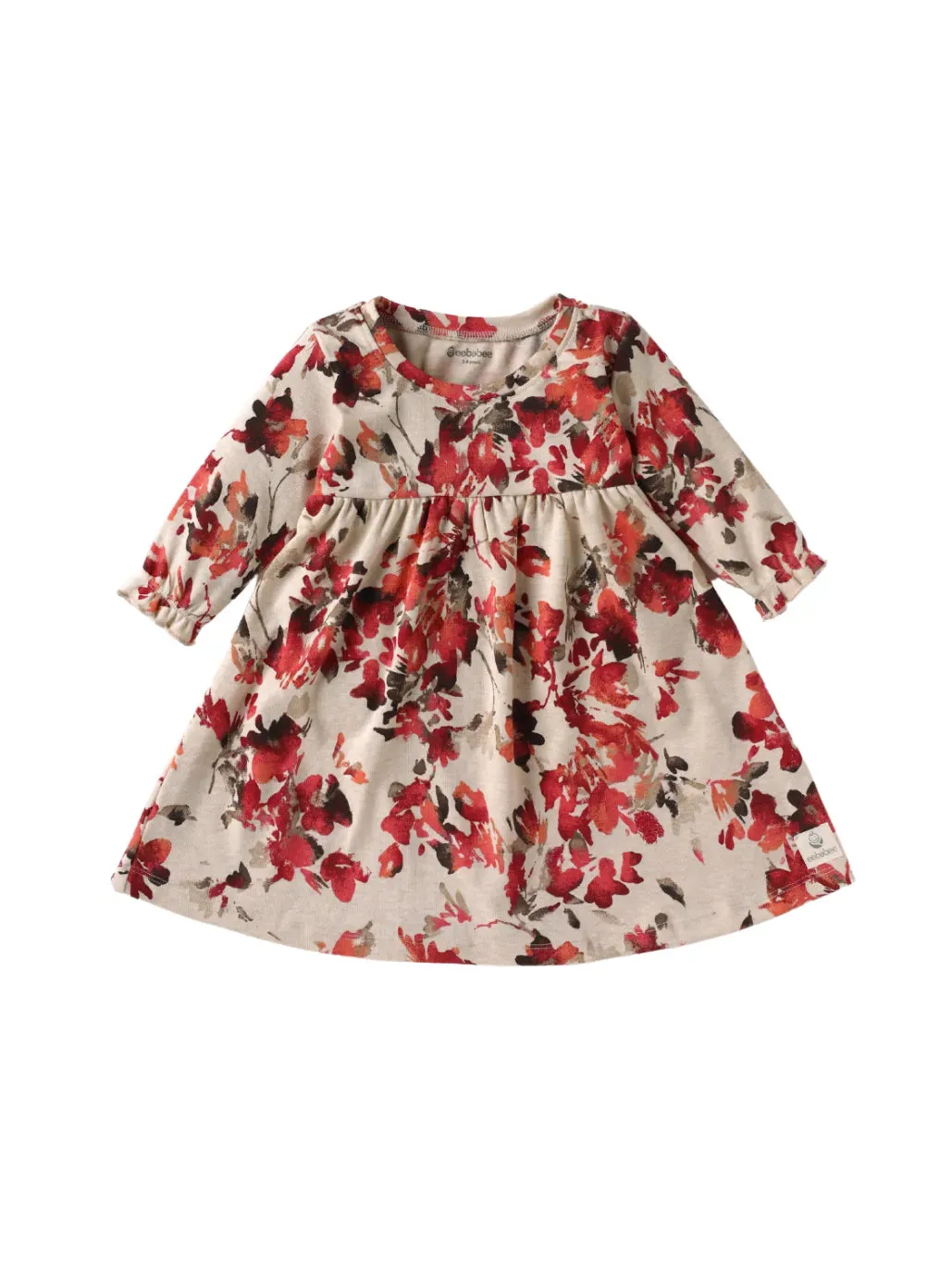 Half sleeve red flower pattern in white floral gown for baby girls