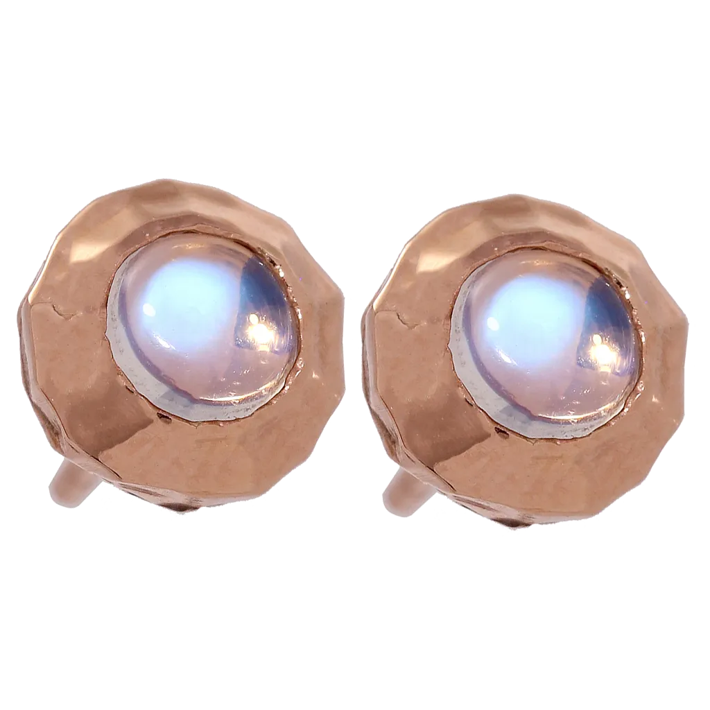 Hammered Rose Gold Moonstone Studs