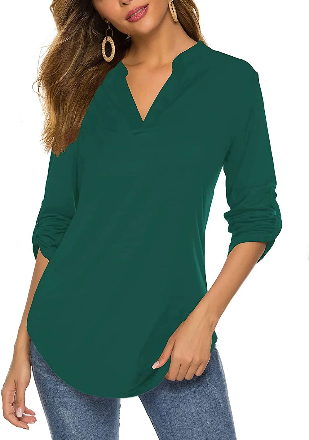 Haute Edition Women's 3/4 Sleeve Tunic Tops S-3X Solid. Plus size available.