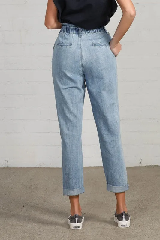 HIGH WAIST ELASTIC-BANDED SLOUCH JEANS