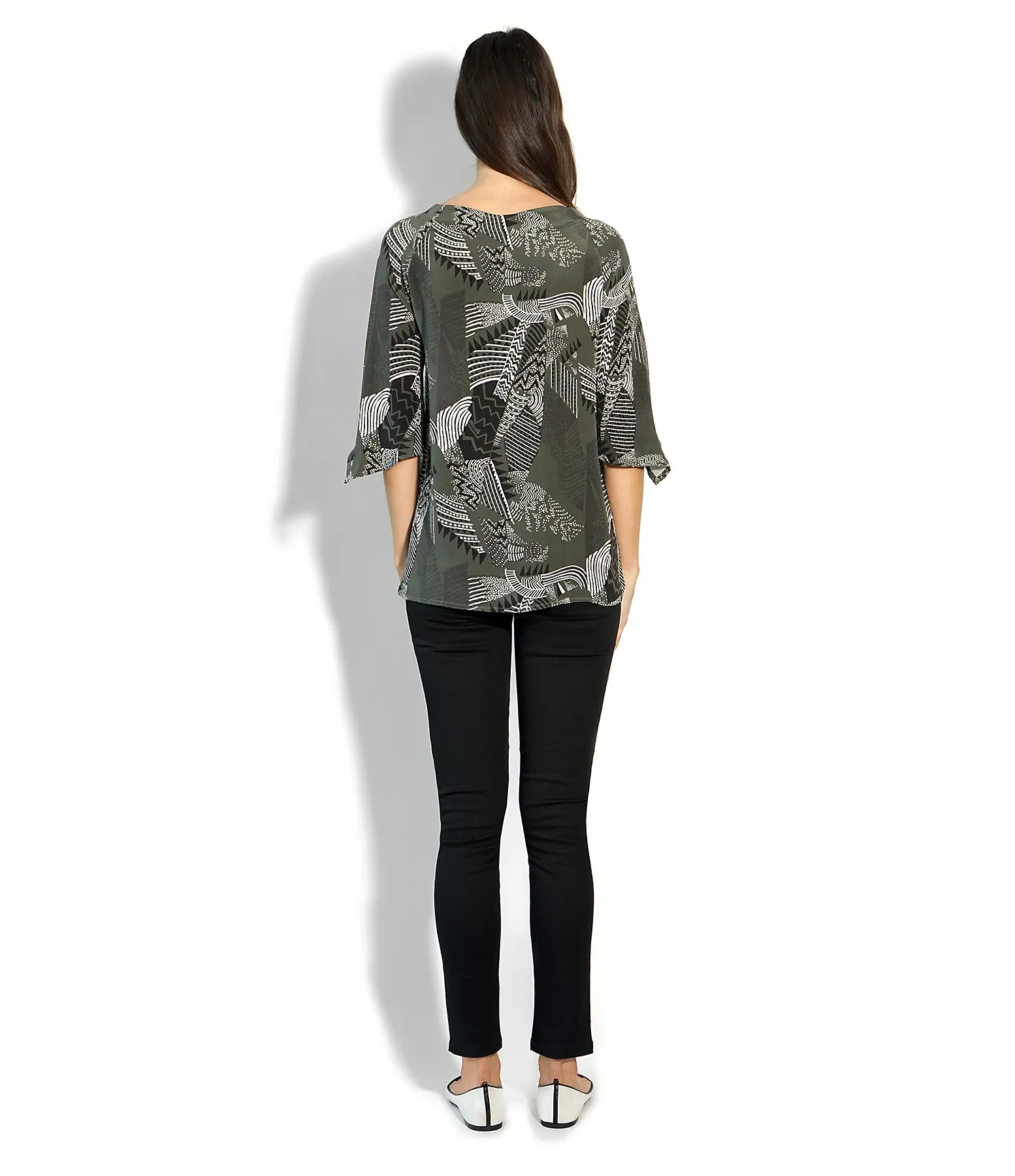 JANIS TOP SILK PRINT MILITARY