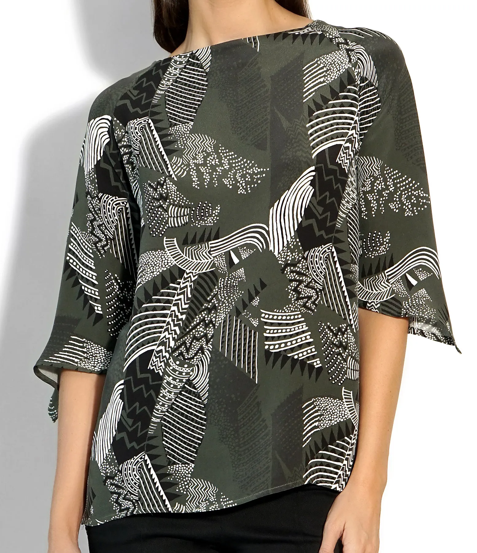 JANIS TOP SILK PRINT MILITARY