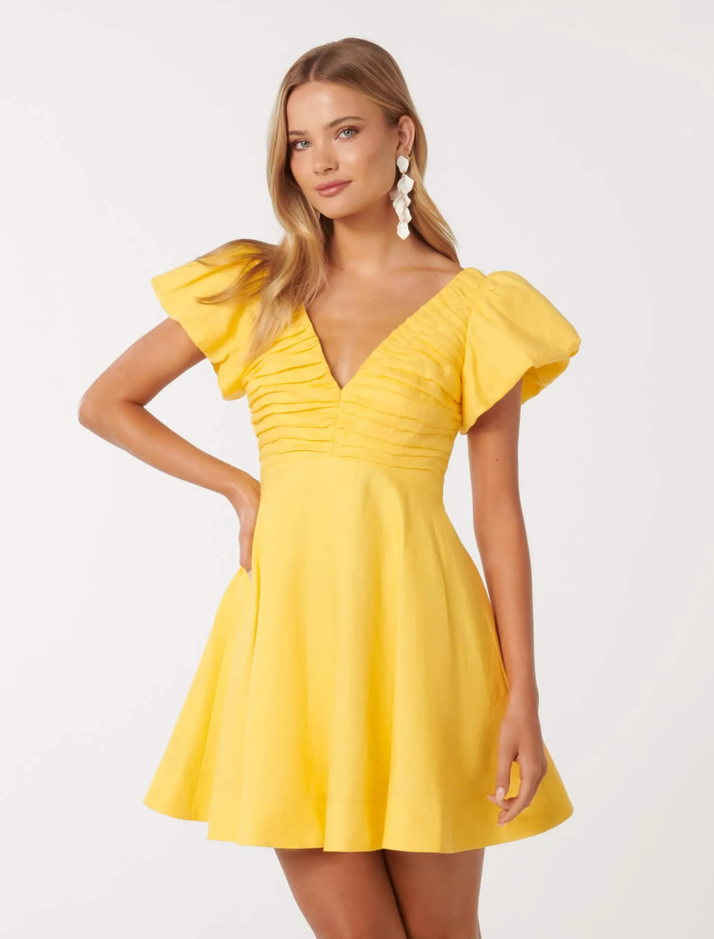 June Ruched V Neck Mini Dress