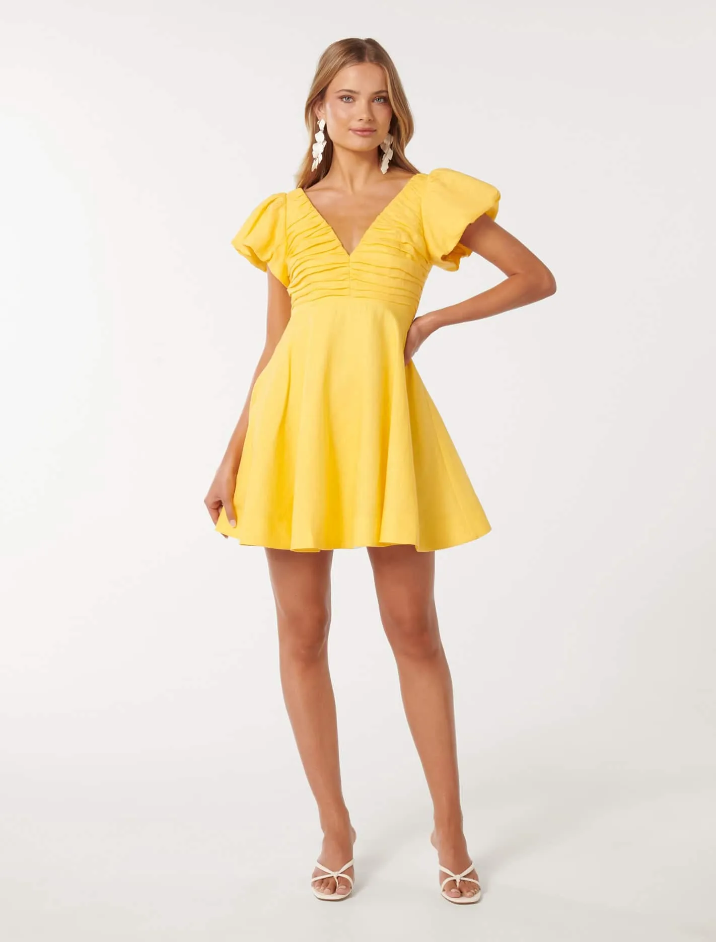 June Ruched V Neck Mini Dress