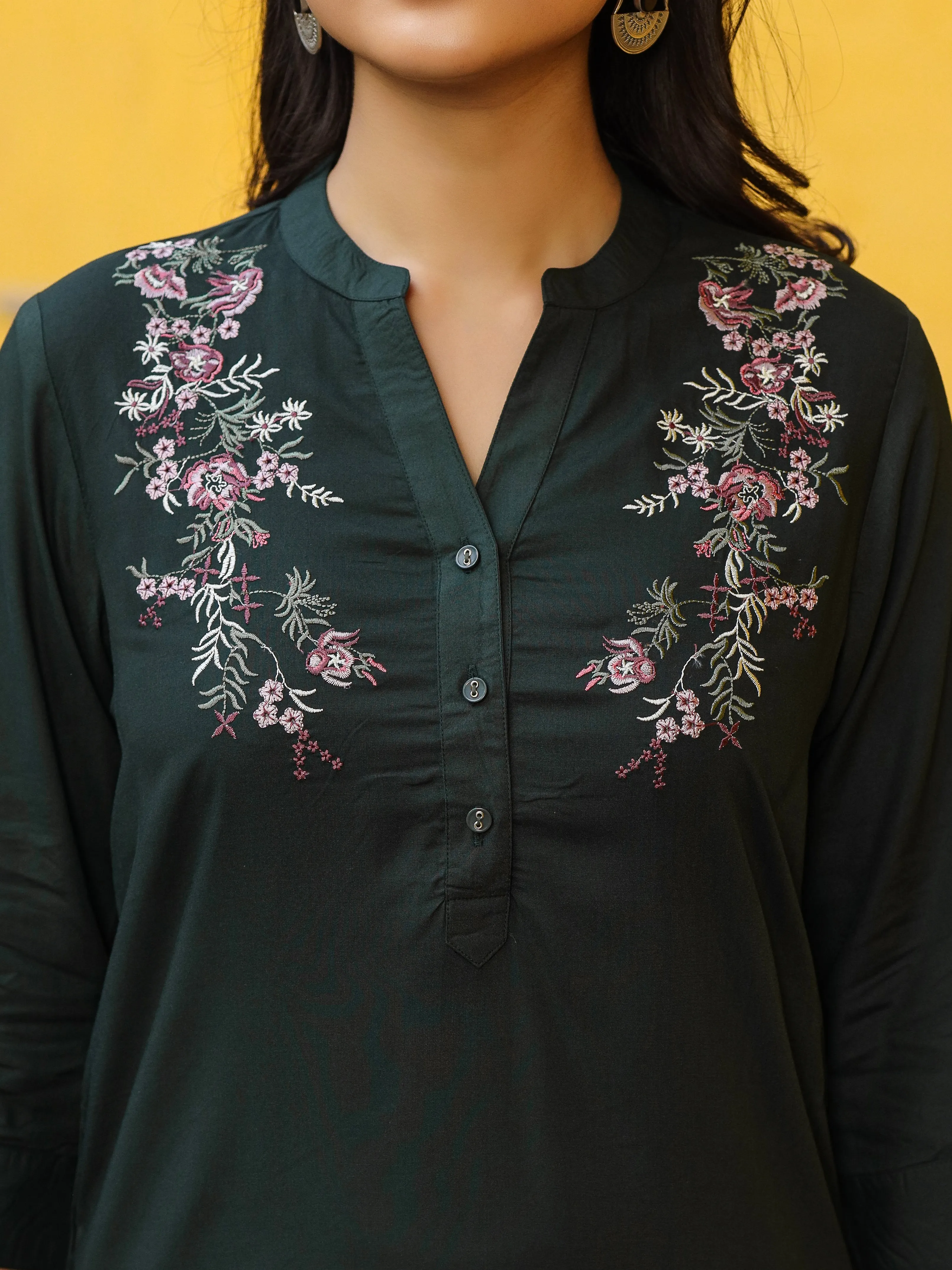 Juniper Green Modal Rayon Embroidered Tunic