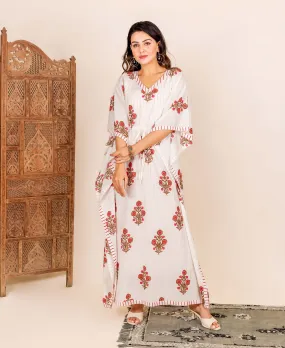 Kaftan Style 2 Piece White Home Wear