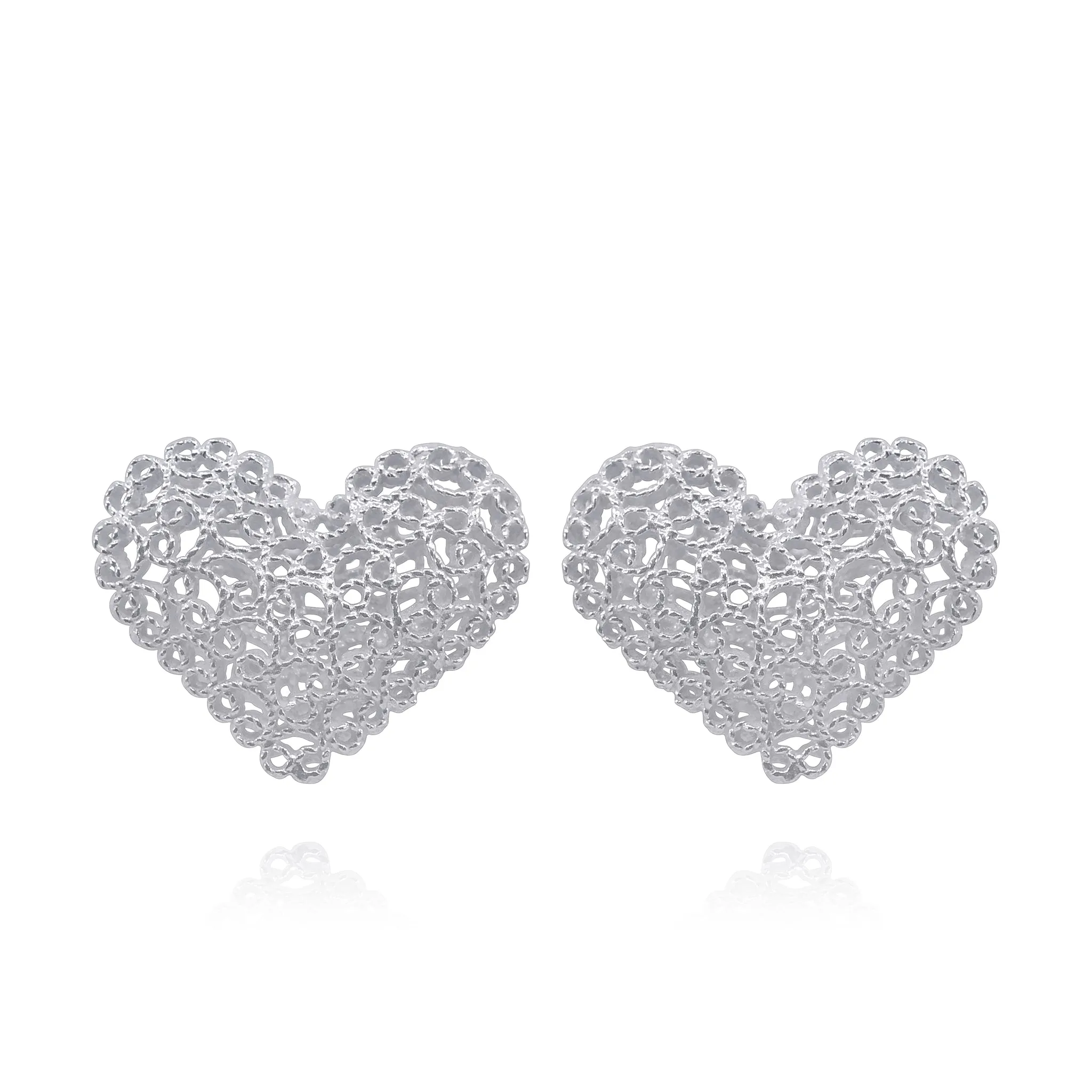 KATE SILVER HEARTS STUDS EARRINGS FILIGREE