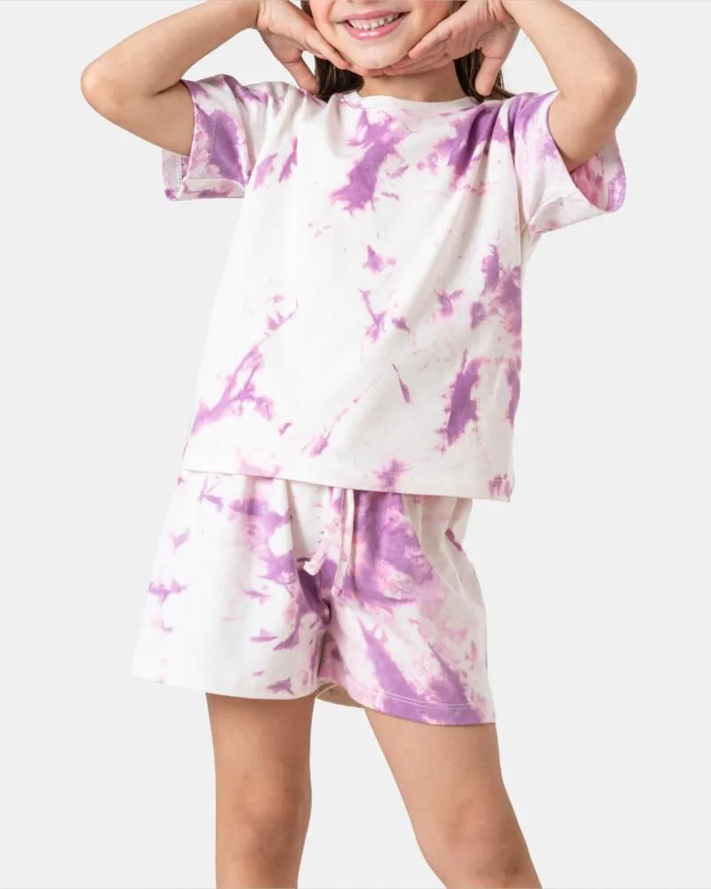 Kids Purple Tie Dye Shorts Set