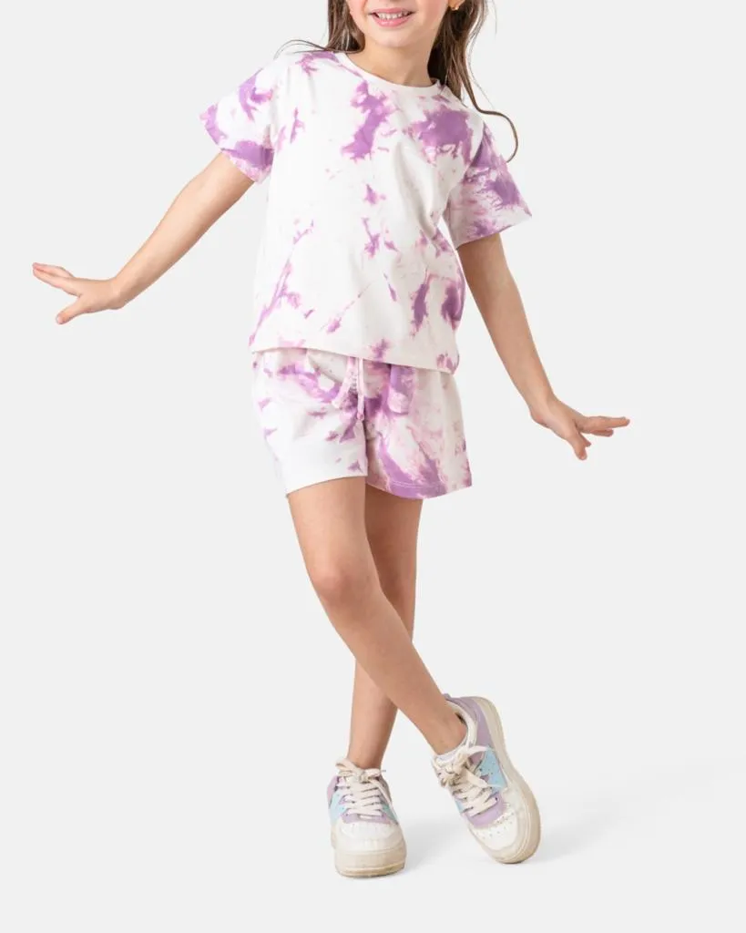 Kids Purple Tie Dye Shorts Set