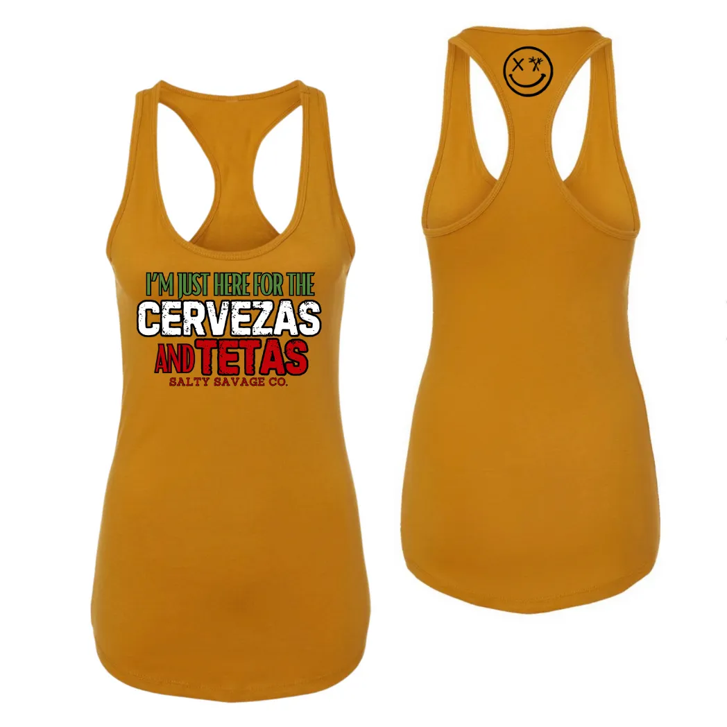 Ladies "CERVEZAS AND TETAS" Racerback Tank | Cinco De Mayo Edition V2