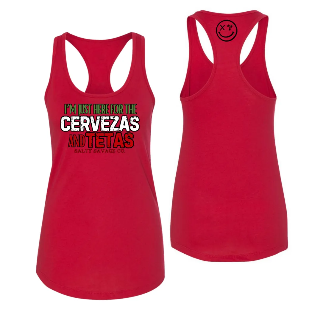 Ladies "CERVEZAS AND TETAS" Racerback Tank | Cinco De Mayo Edition V2