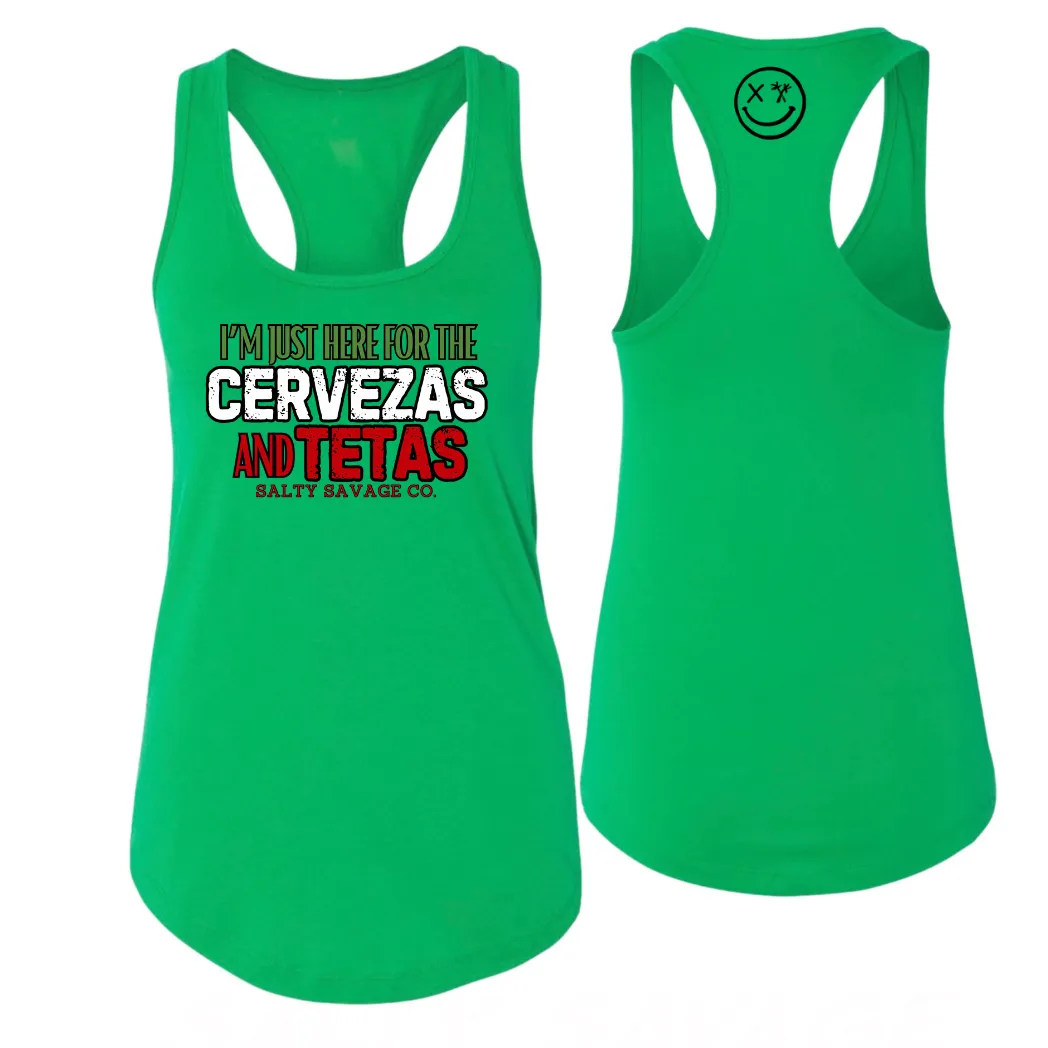 Ladies "CERVEZAS AND TETAS" Racerback Tank | Cinco De Mayo Edition V2