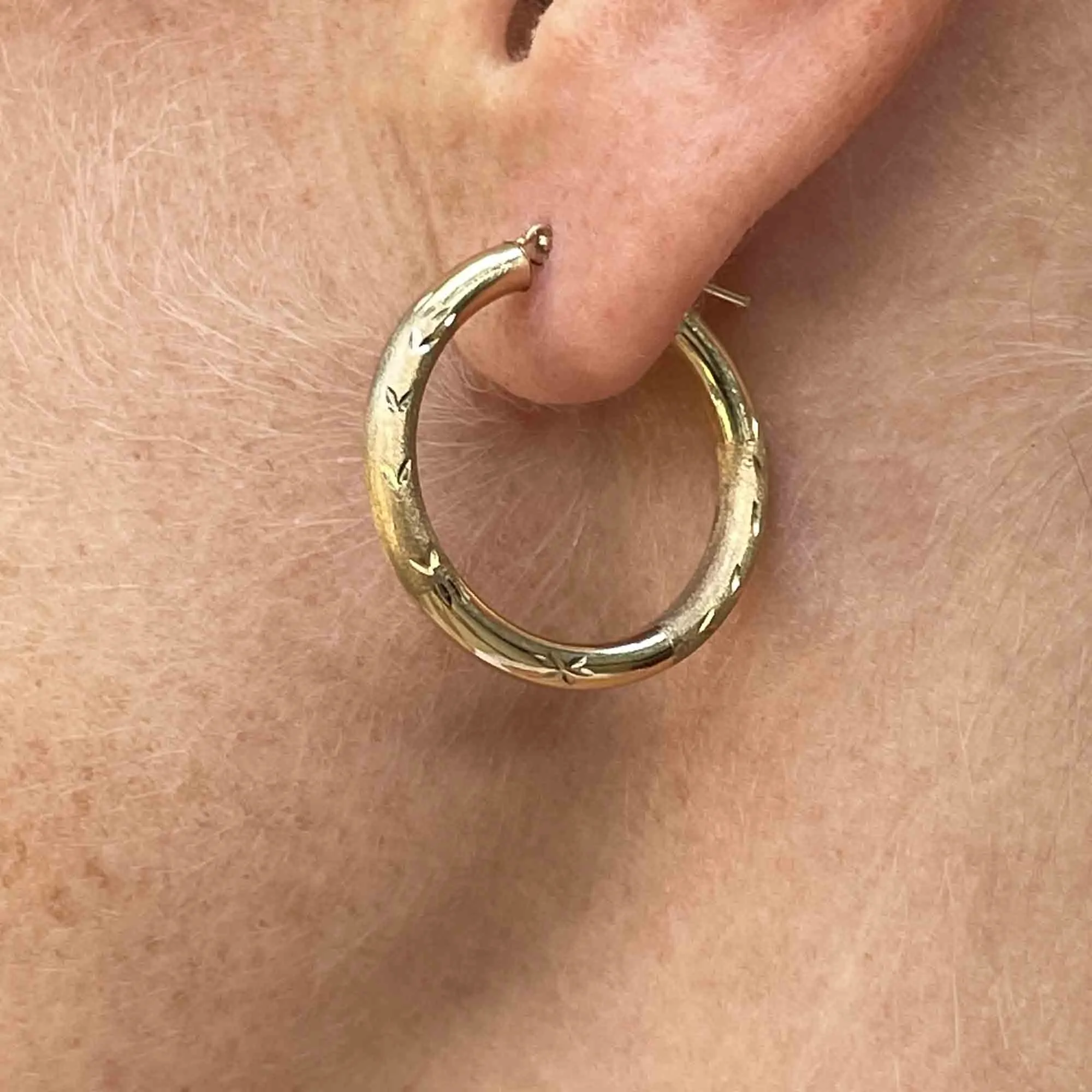 Large 10K Textured Gold Hoop Earrings