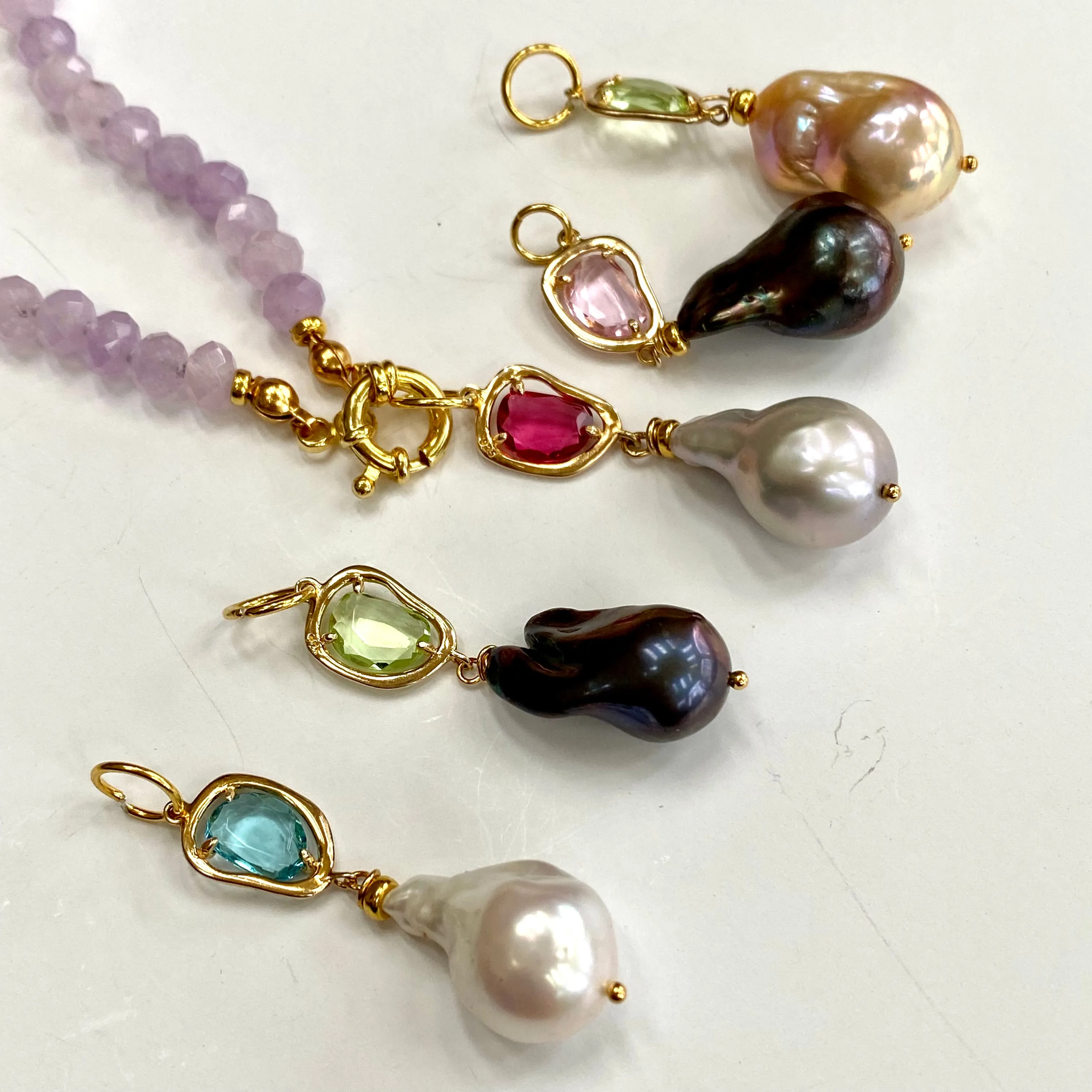 Lavender Amethyst Candy Necklace, Baroque Pearl Pendant, Gold Vermeil, February birthstone, 18.5