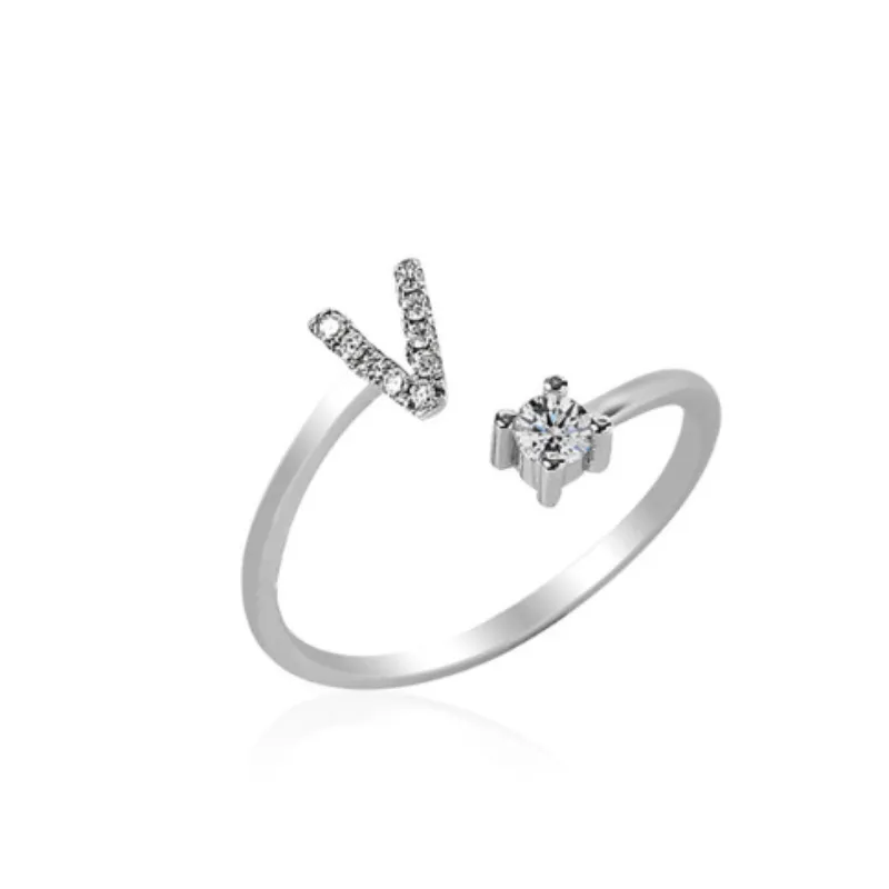 Letters Ring With Cubic Zirconia