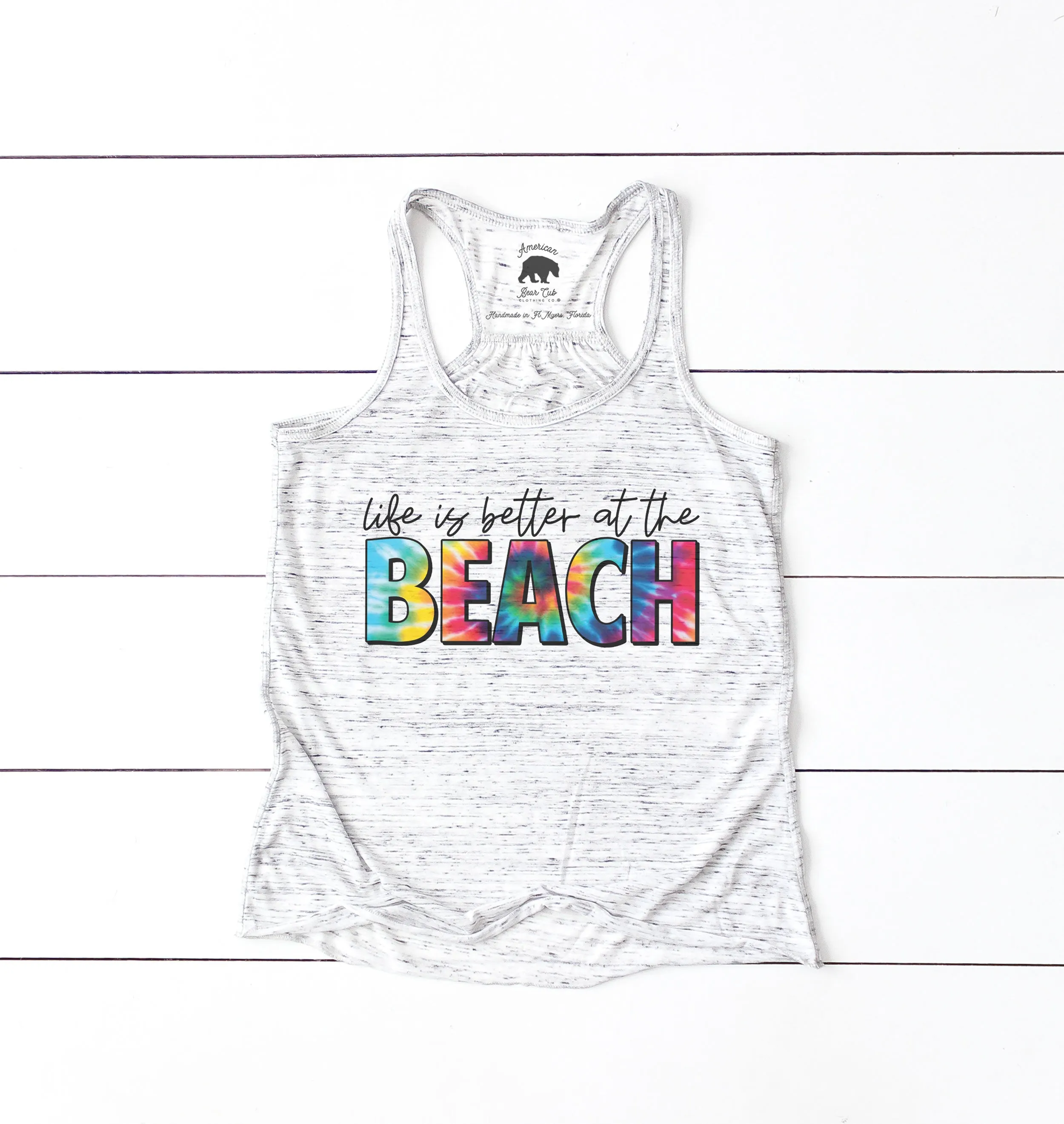 Life is Better At the Beach Tie Dye flowy racerback tank top