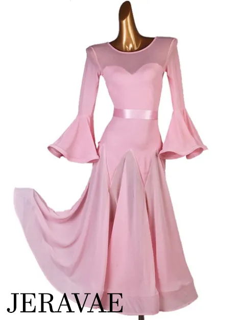 Long Ballroom Practice Dress with Mesh Gussets and Long Flare sleeves Available in 5 Colors PRA 660