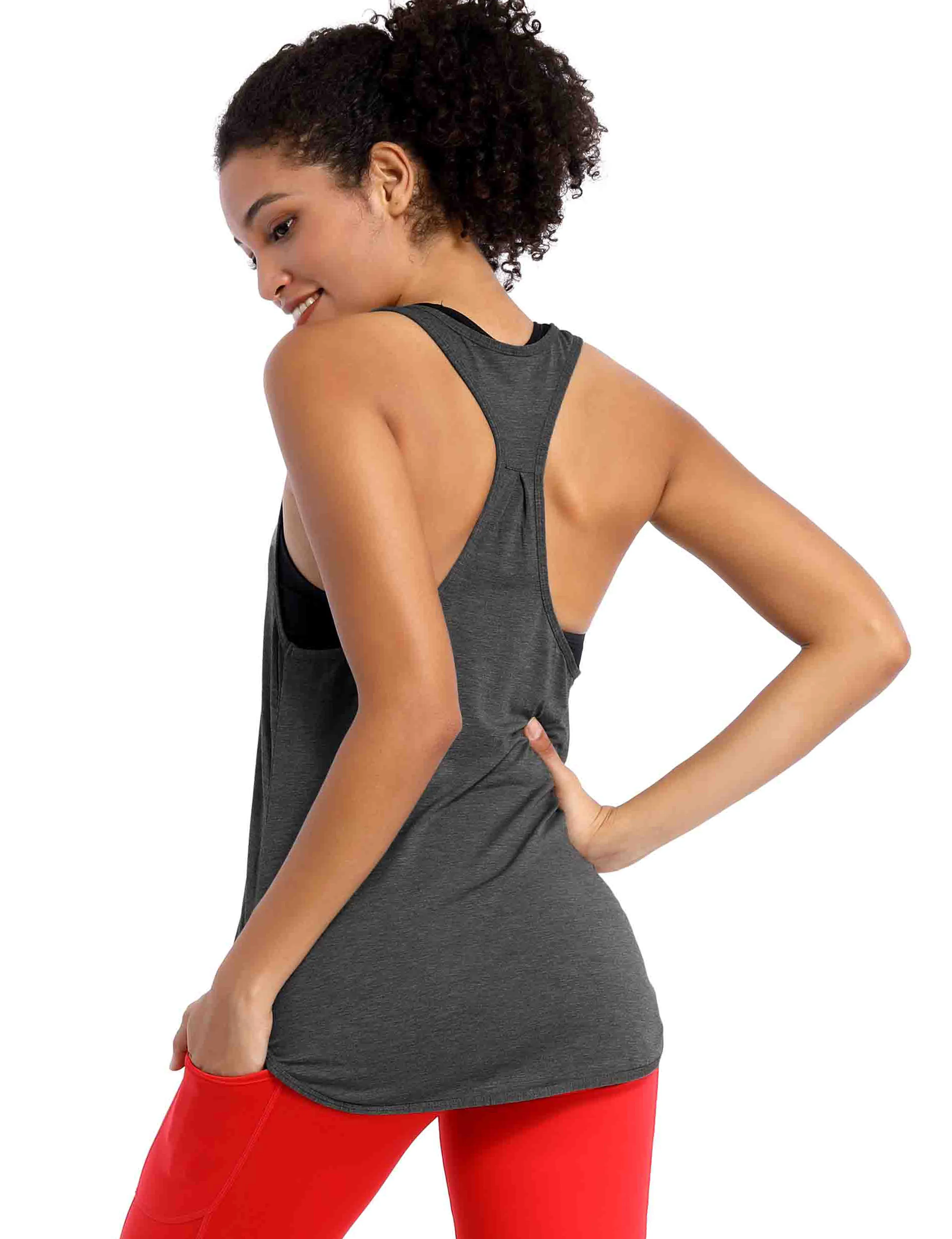 Loose Fit Racerback Tank Top heathercharcoal