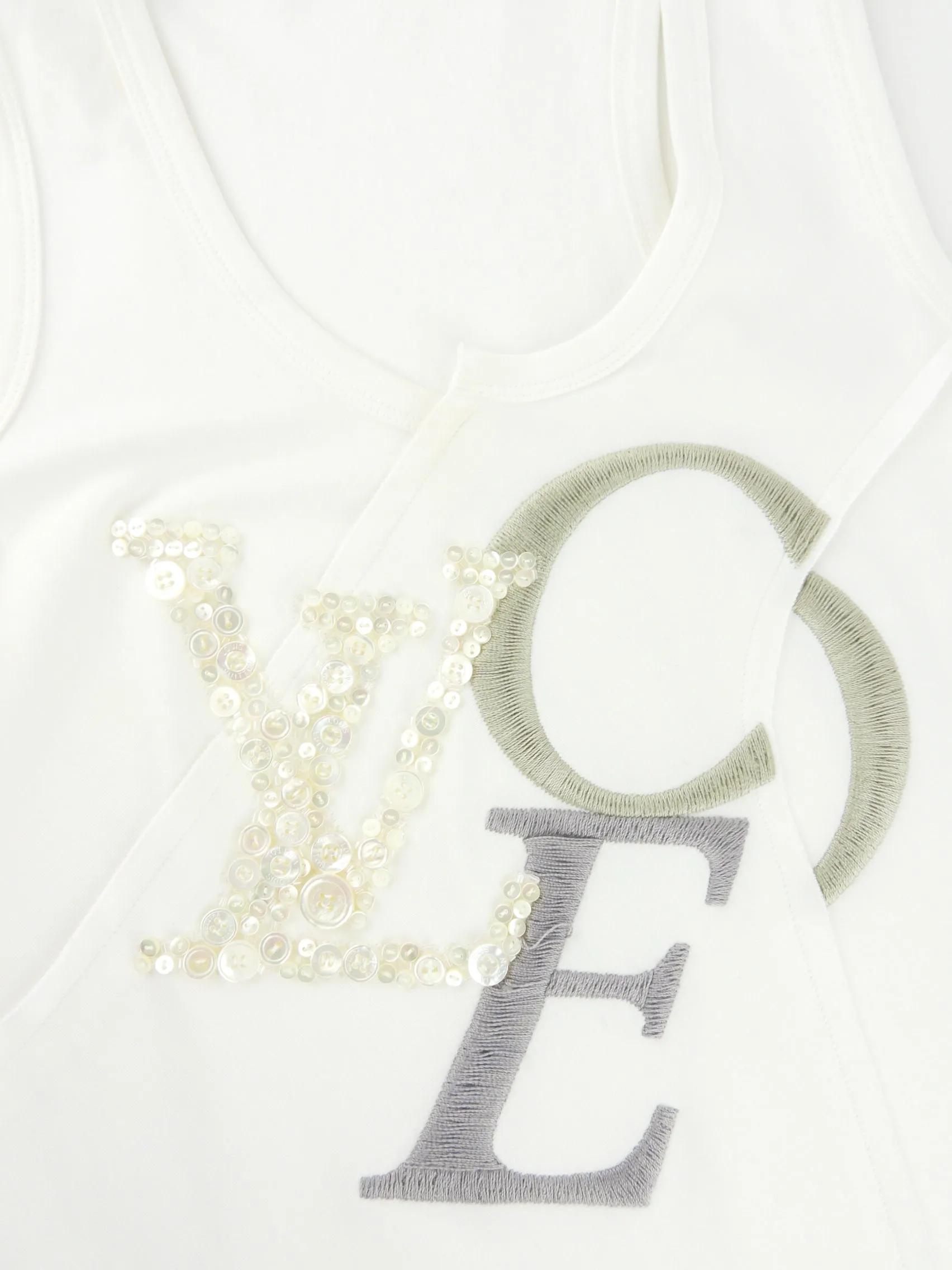 Louis Vuitton White Cotton Button Embellished LOVE Tank