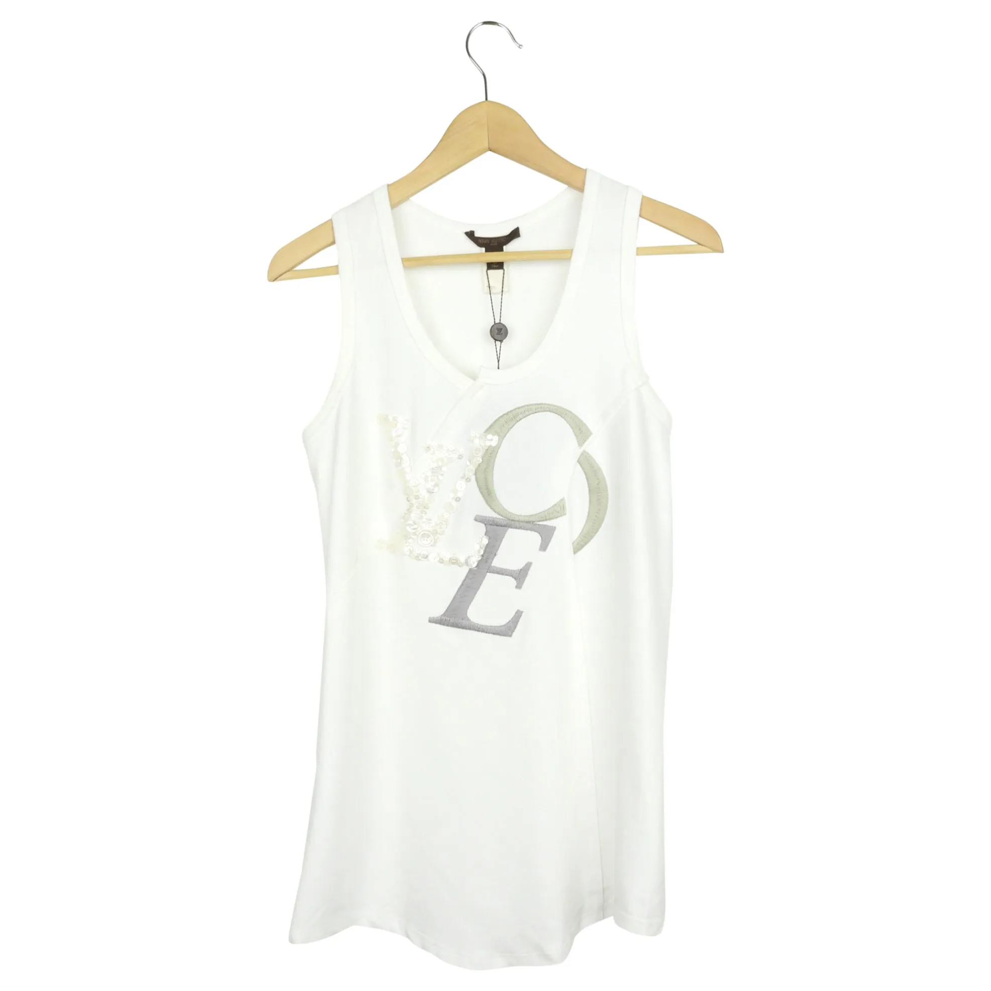 Louis Vuitton White Cotton Button Embellished LOVE Tank