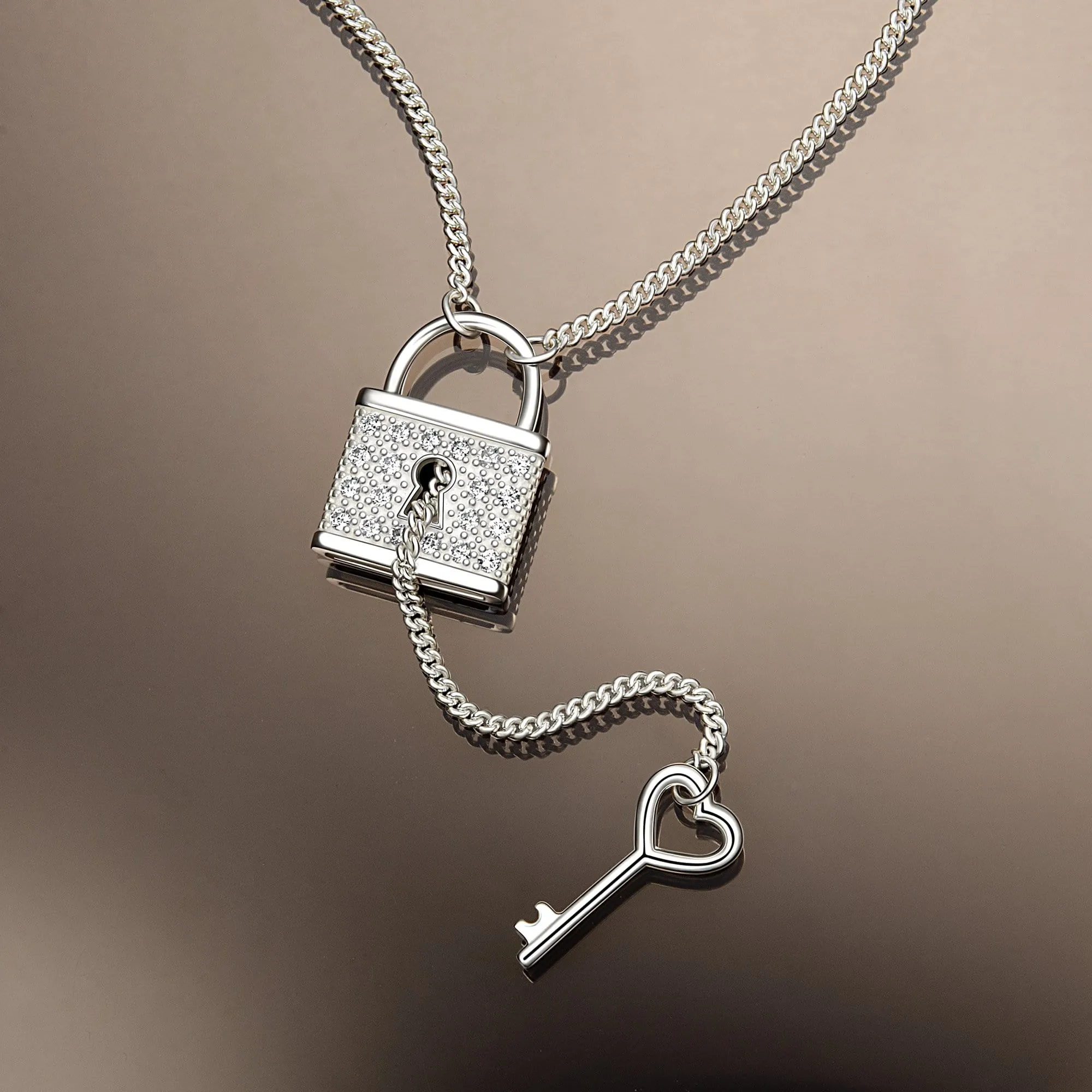 Love Lock and Key Necklace Sterling Silver