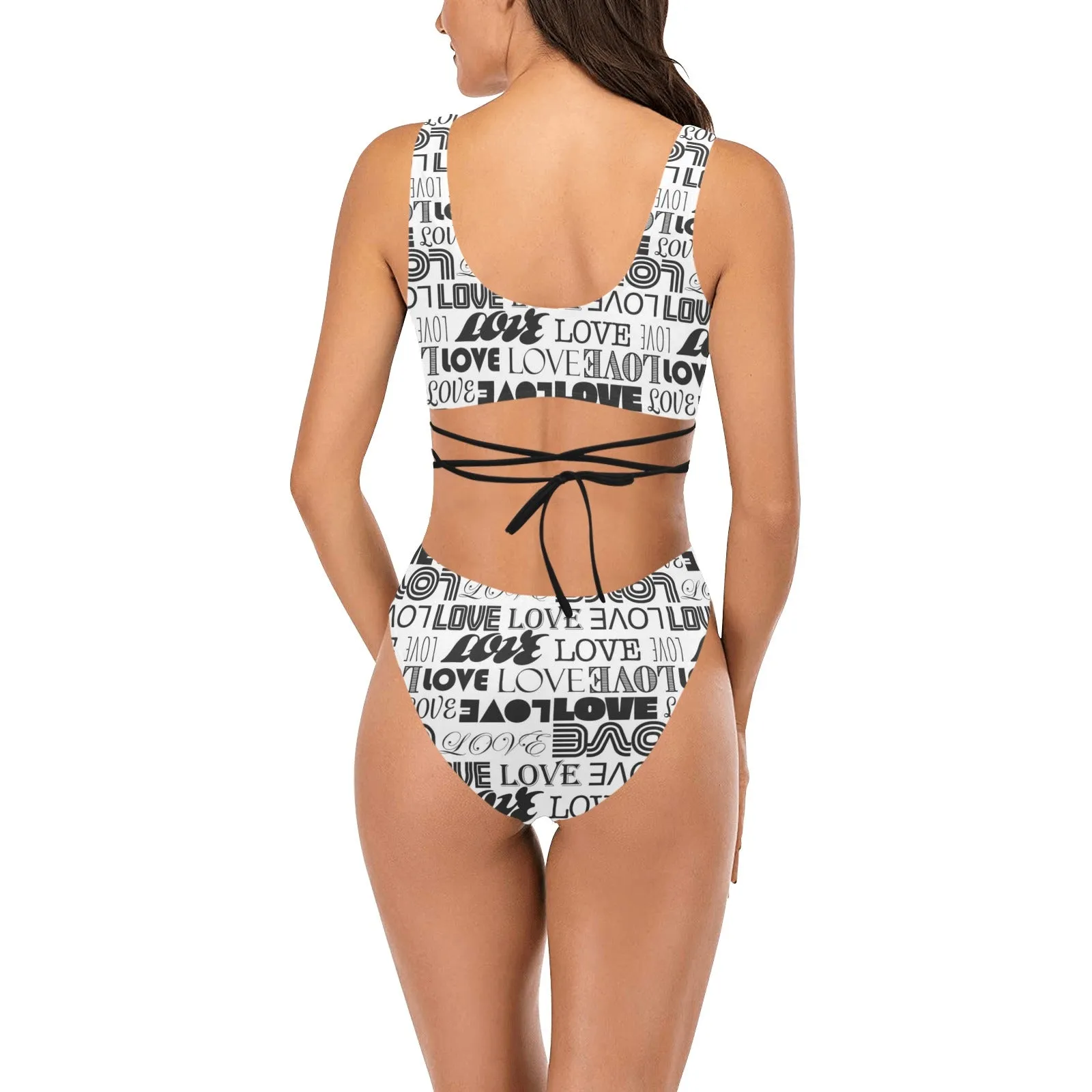 love print bw 2 Cross String Bikini Set (Model S29)