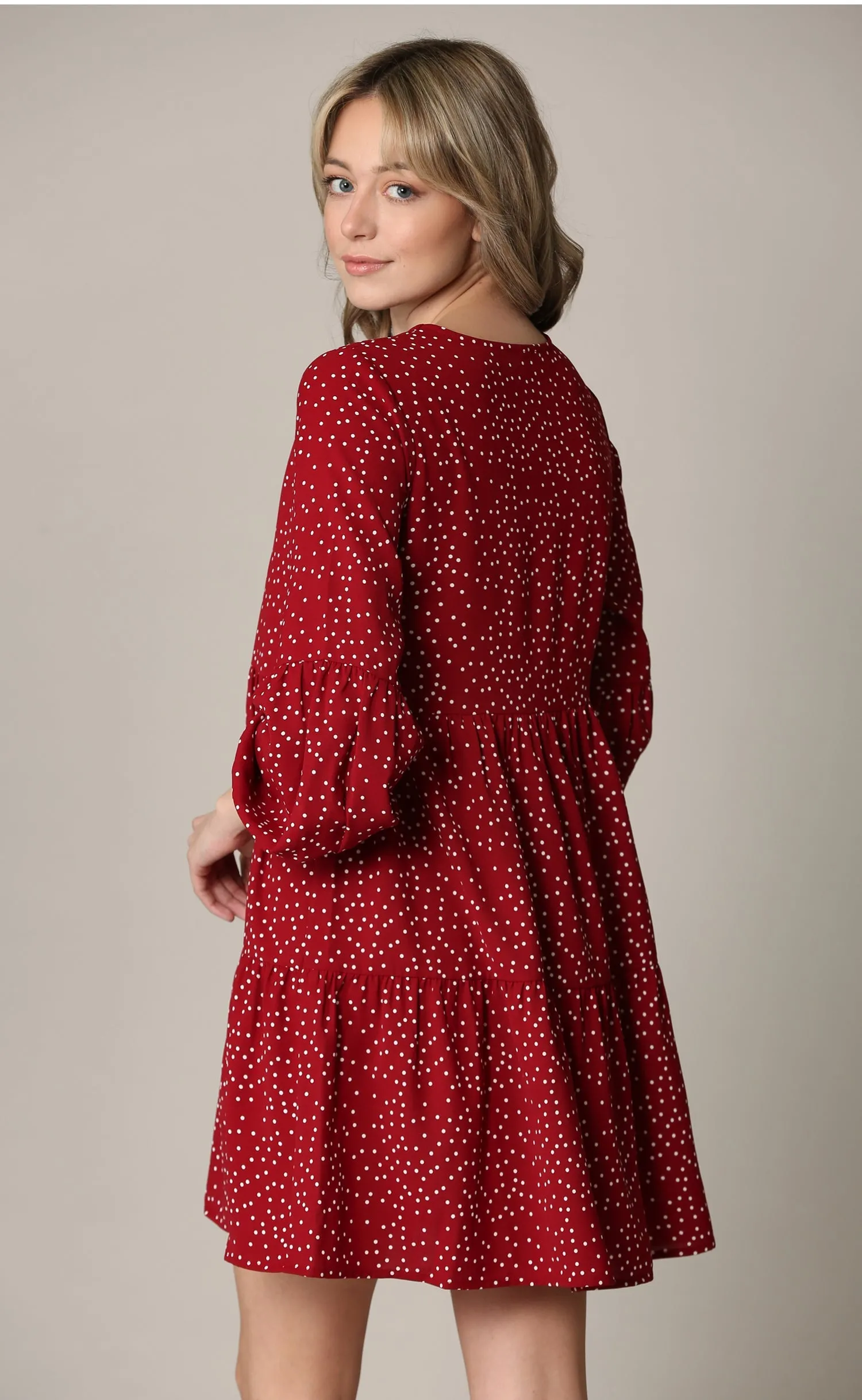 Made By Johnny Casual Flowy Swing Shift Long Sleeve Tiered Dress