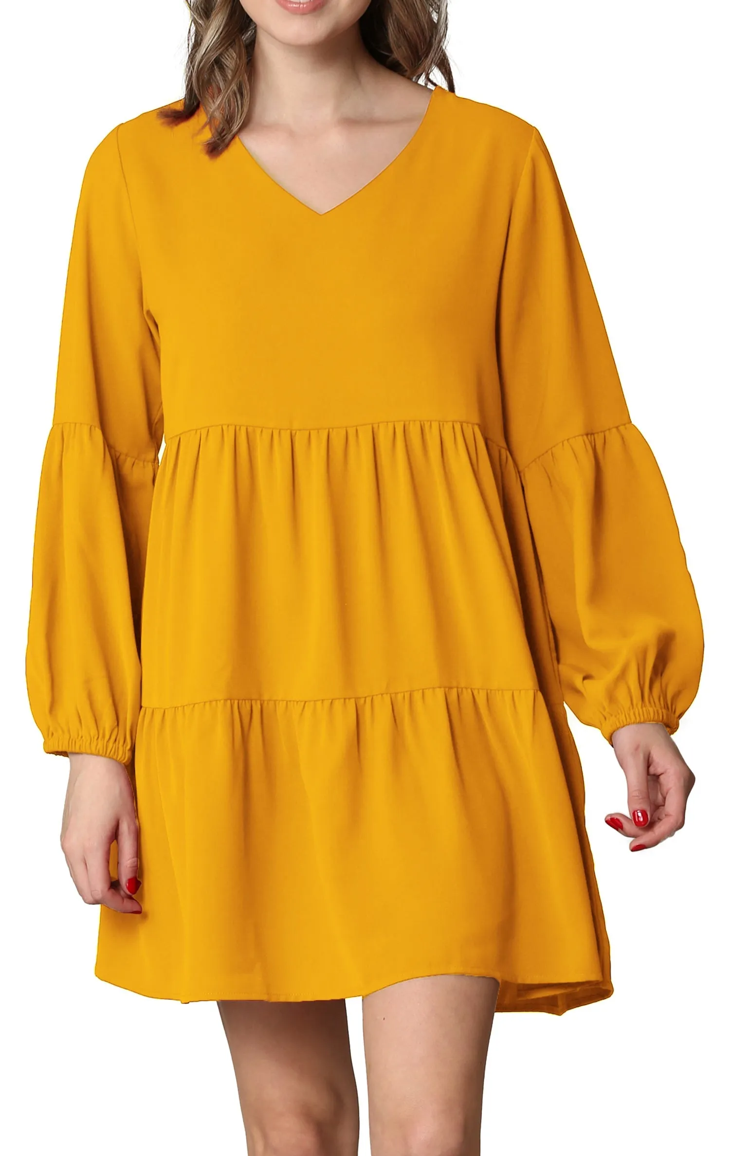 Made By Johnny Casual Flowy Swing Shift Long Sleeve Tiered Dress